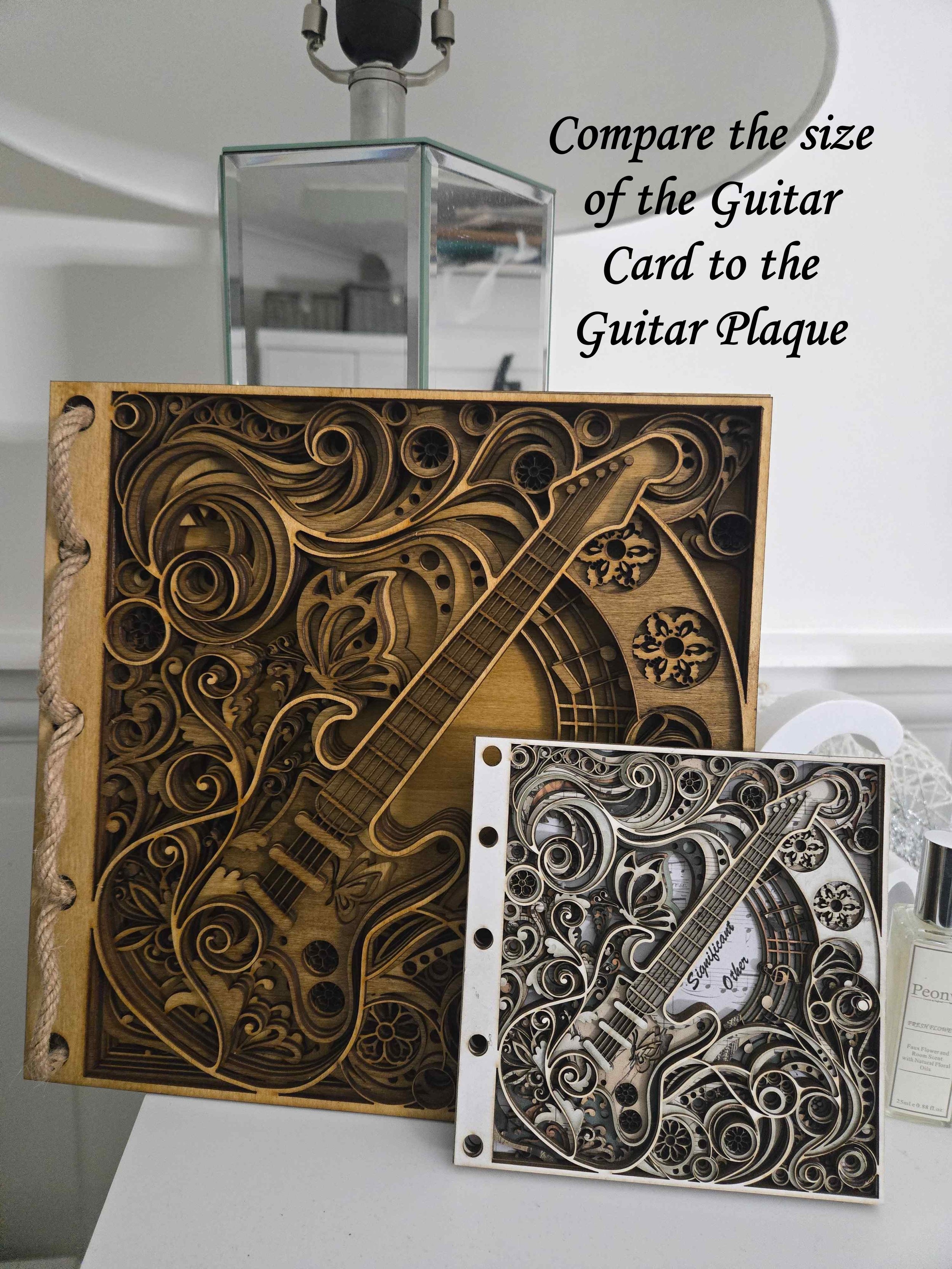 Oak Stained Plaque in comparison to the Guitar card.jpg