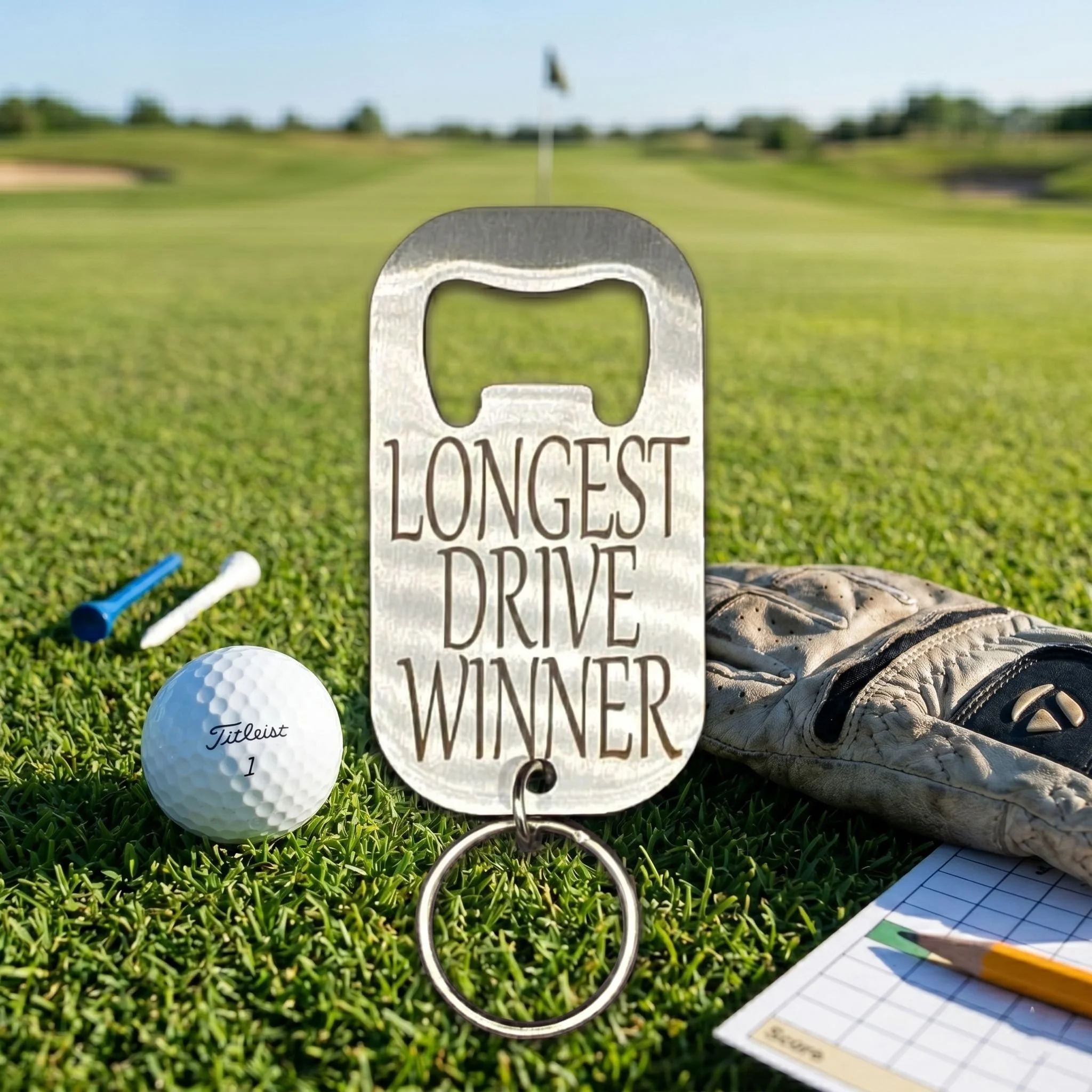 "Longest Drive Winner" Double-Sided Engraved Stainless Steel Bottle Opener
