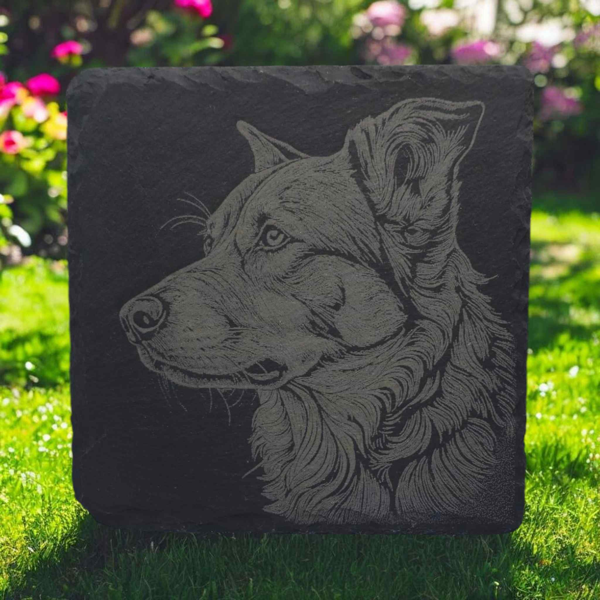 Engraved Slate Coaster - Dog Side Profile