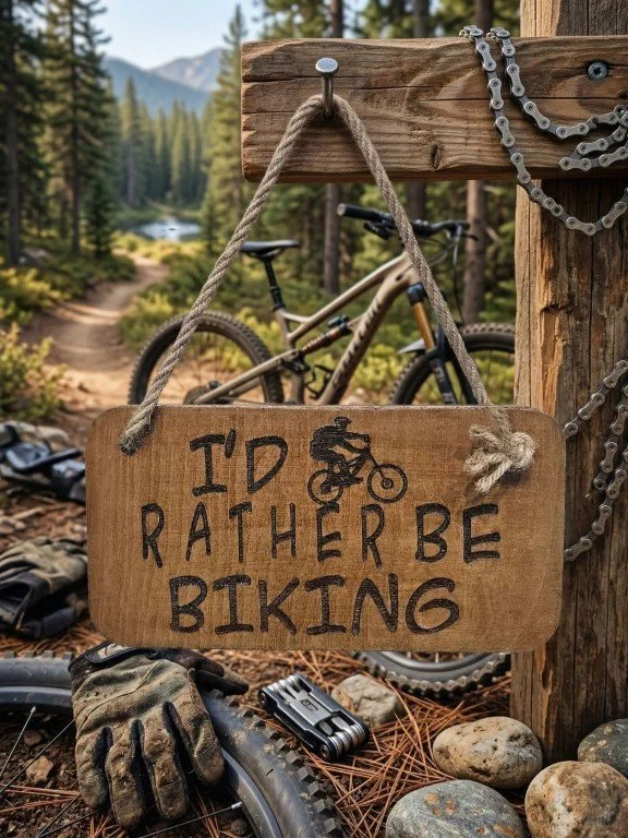 "I’d Rather Be Biking" Double-Sided Heavy Duty Wooden Sign