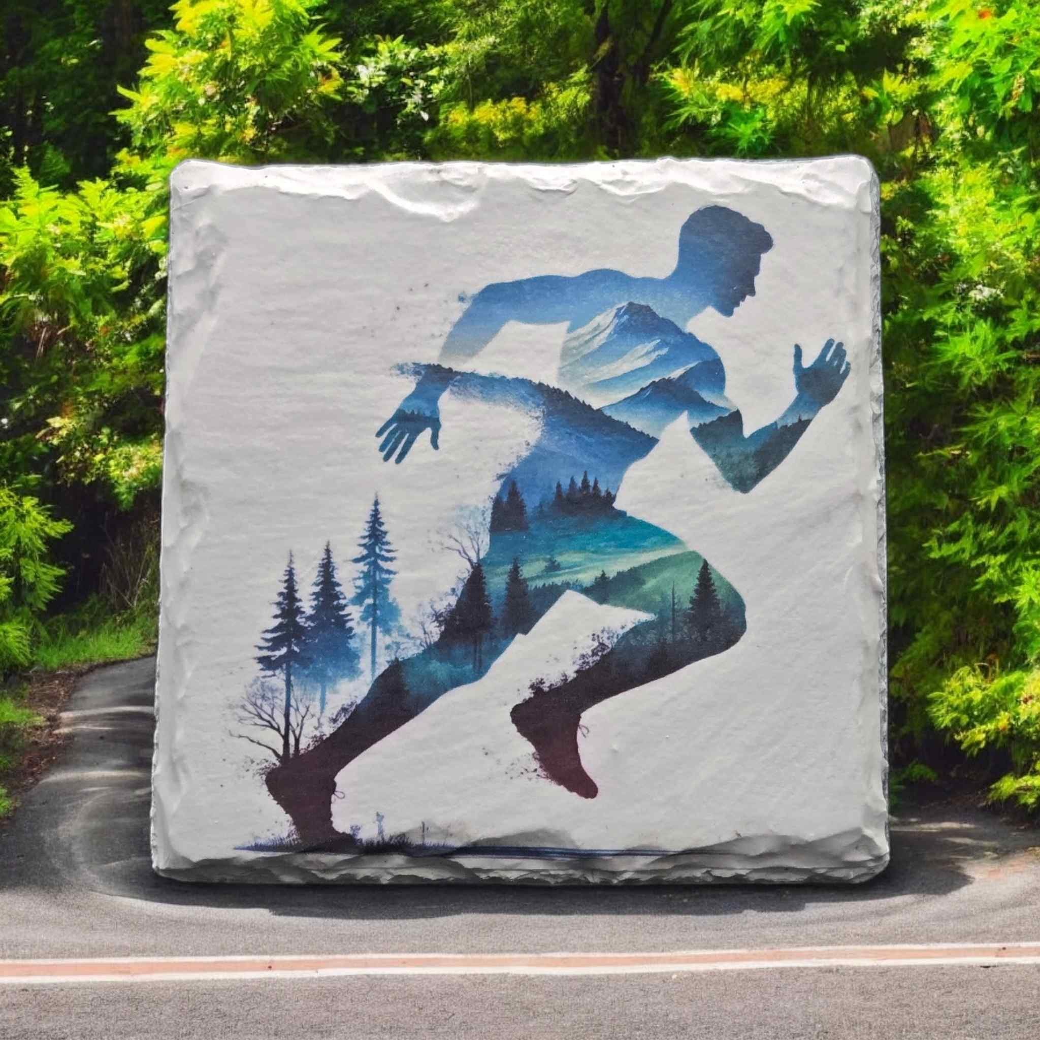 White Slate Coaster - Man running cross country
