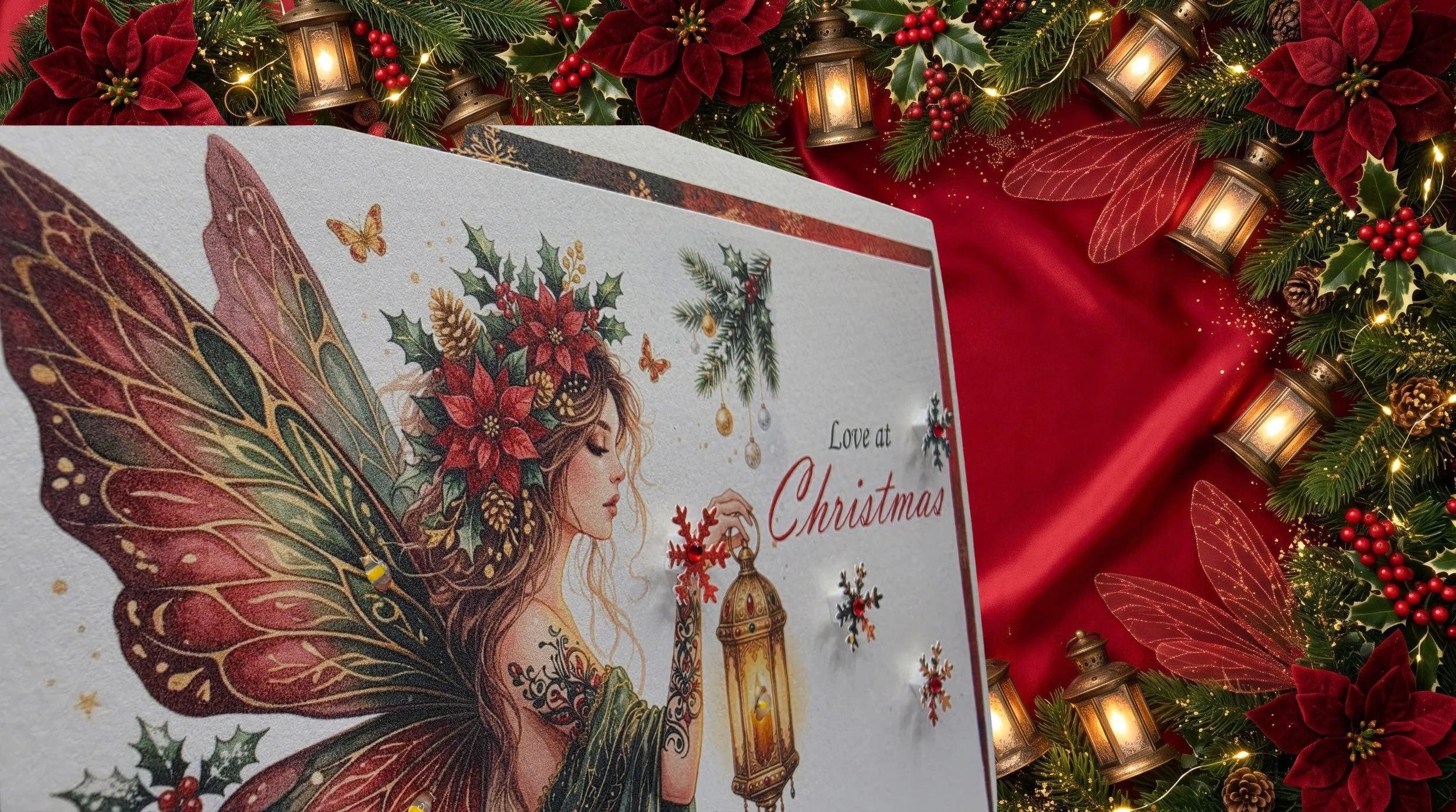 Close up of handmade Christmas card featuring fairy with lantern.png