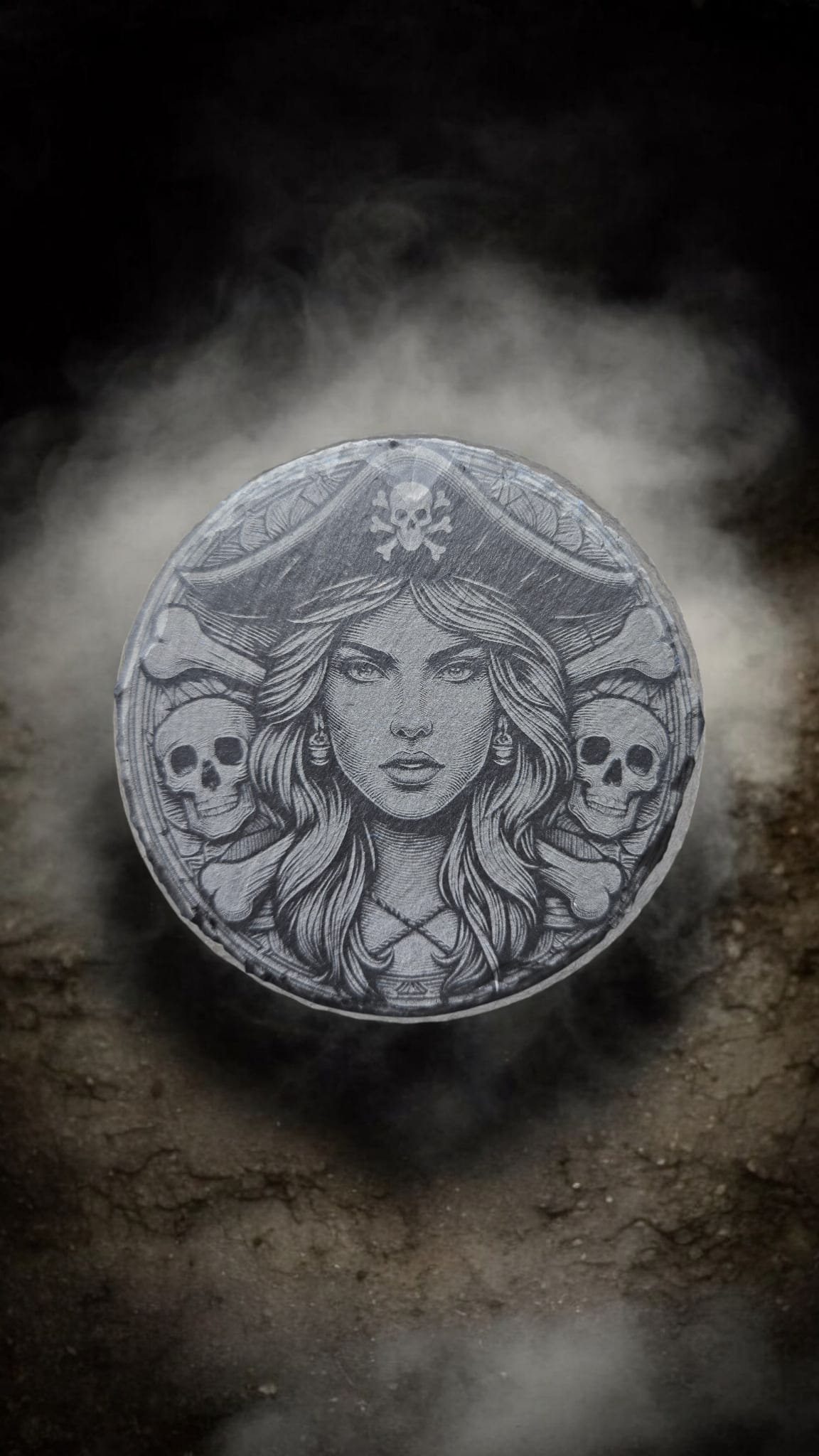 Engraved Slate Coaster - Female Pirate Skull & Crossbones