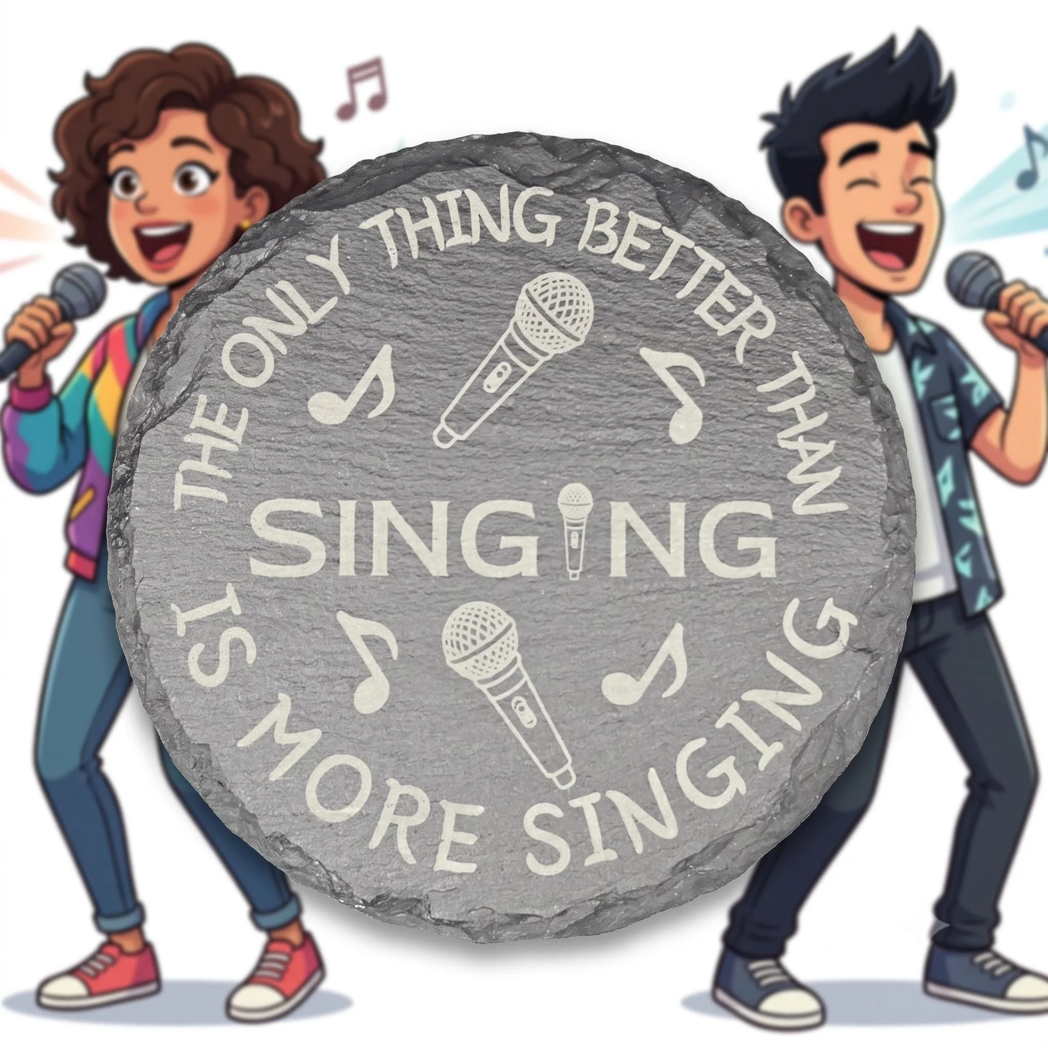 Singing quote engraved slate coaster with cartoon singers