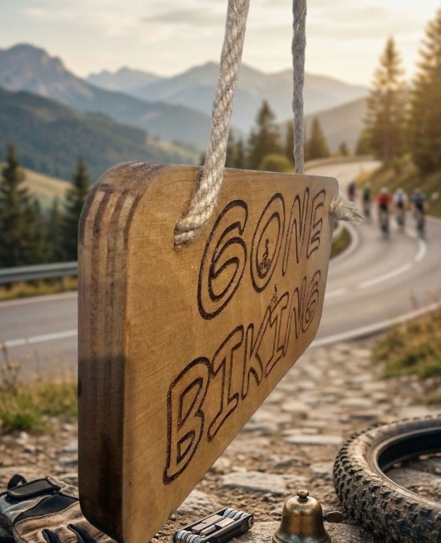 Rustic double-sided mountain bike sign showing authentic wood grain..jpeg
