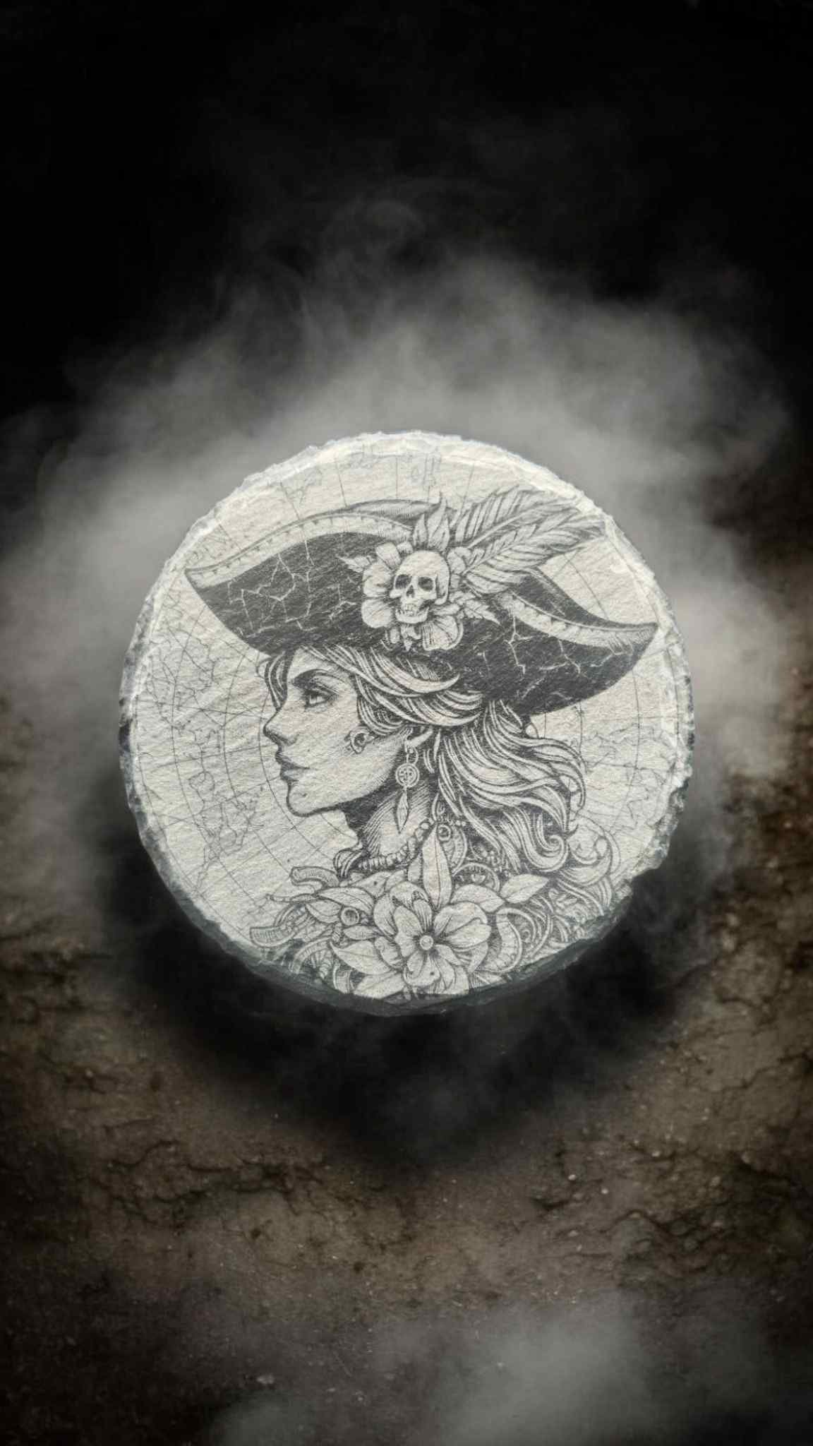 Engraved Slate Coaster - Female Pirate Side Profile