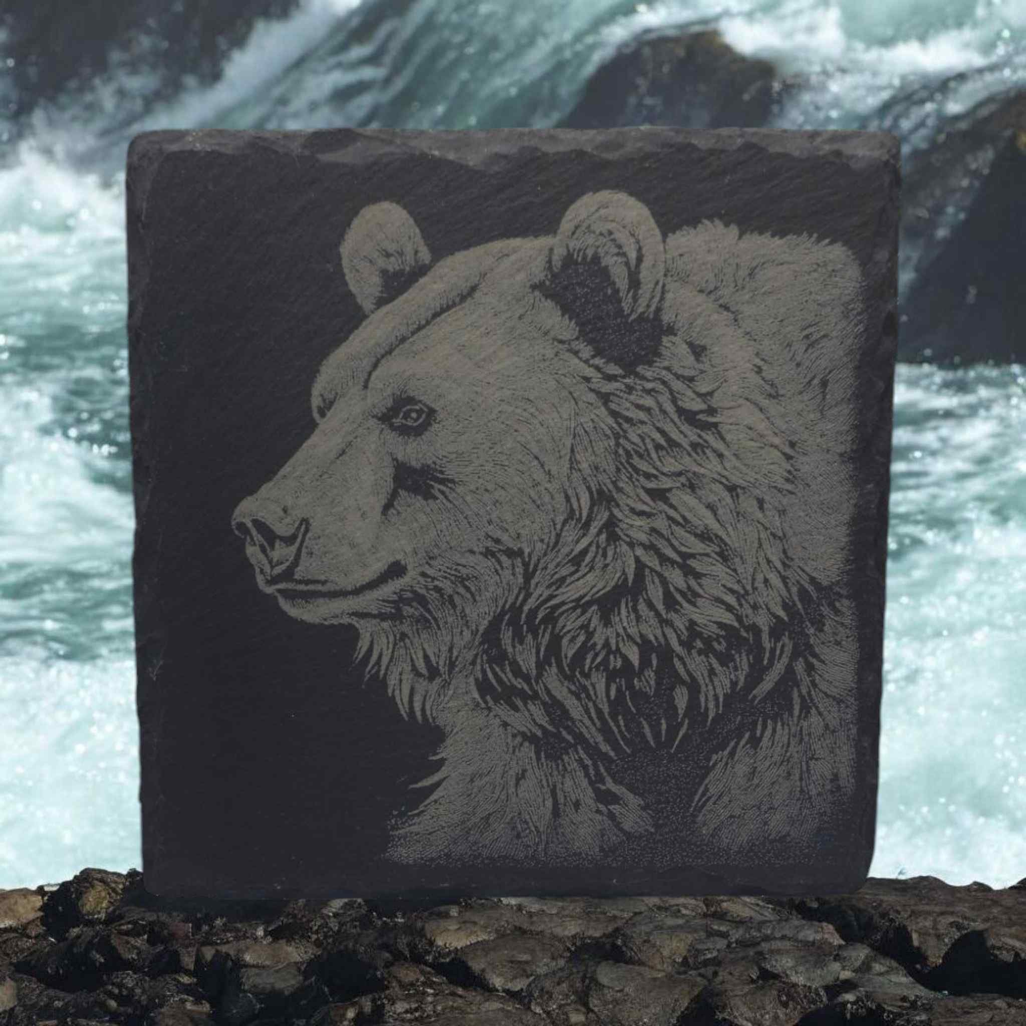 Engraved Slate Coaster - Bear Posing