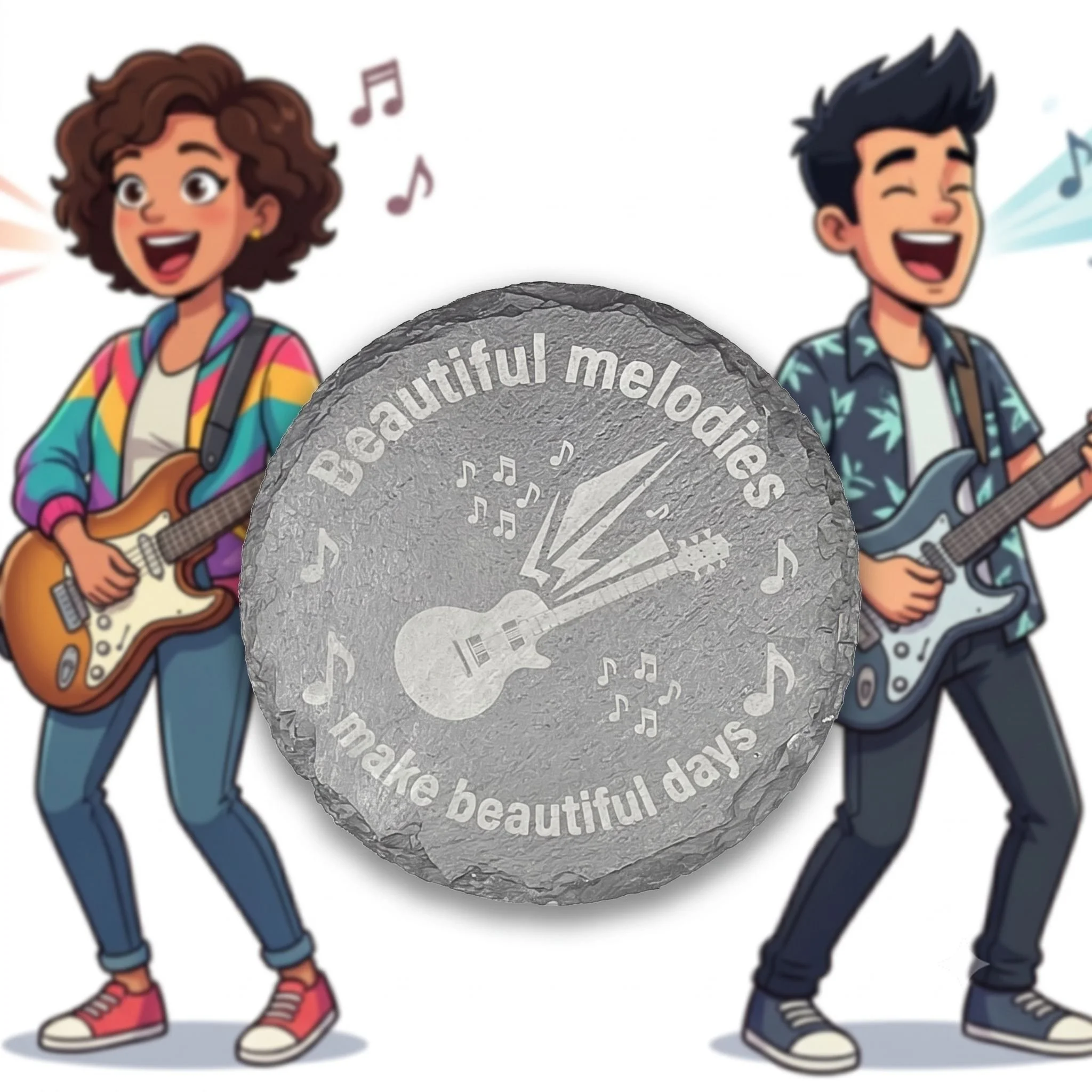Beautiful melodies engraved slate gift with cartoon background