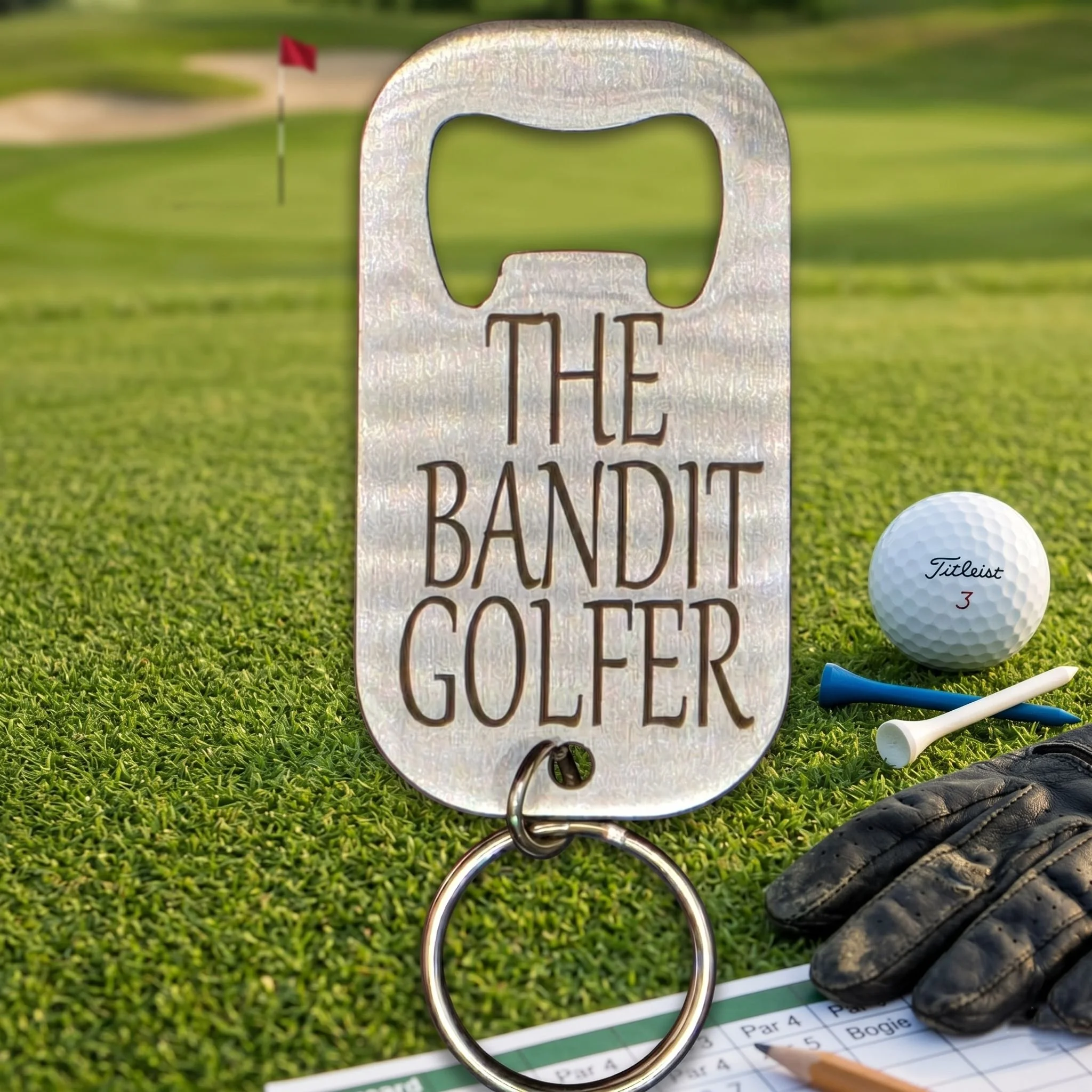 "The Bandit" Engraved Stainless Steel Golf Bottle Opener