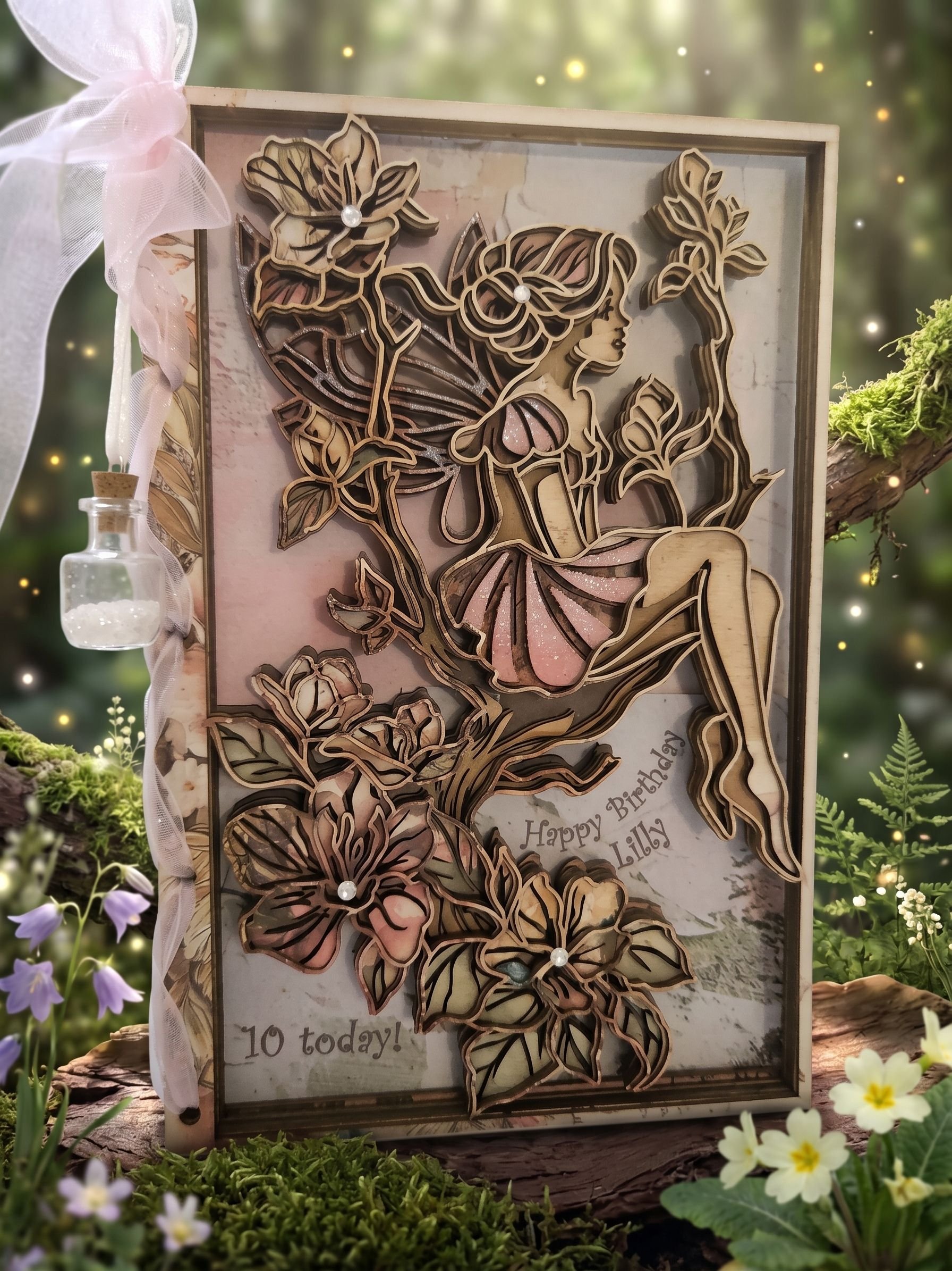 Personalised 8-Layer 3D Fairy Card – Pinks & Soft Tones – Handcrafted Mandala Art