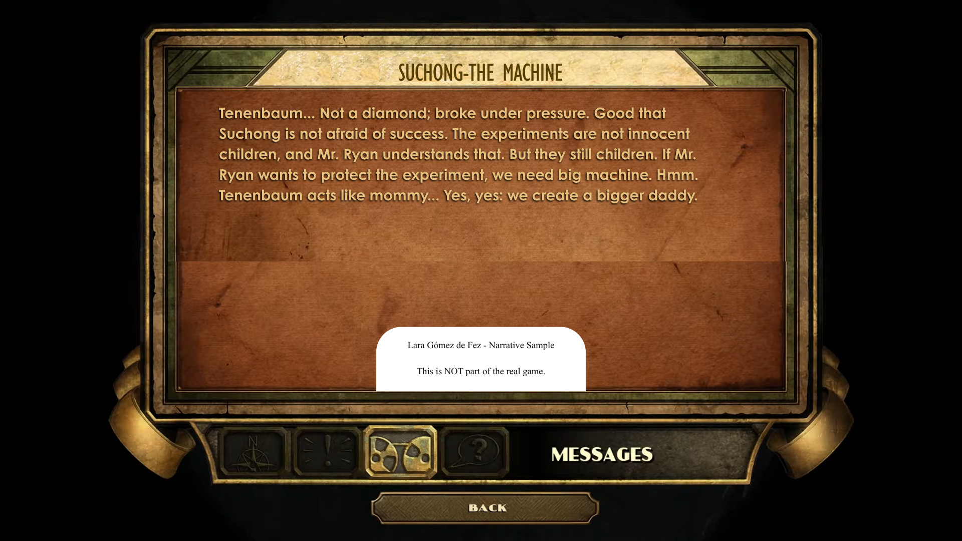 A fan-made audio log from BioShock as a game narrative sample titled 'Suchong-The Machine'.