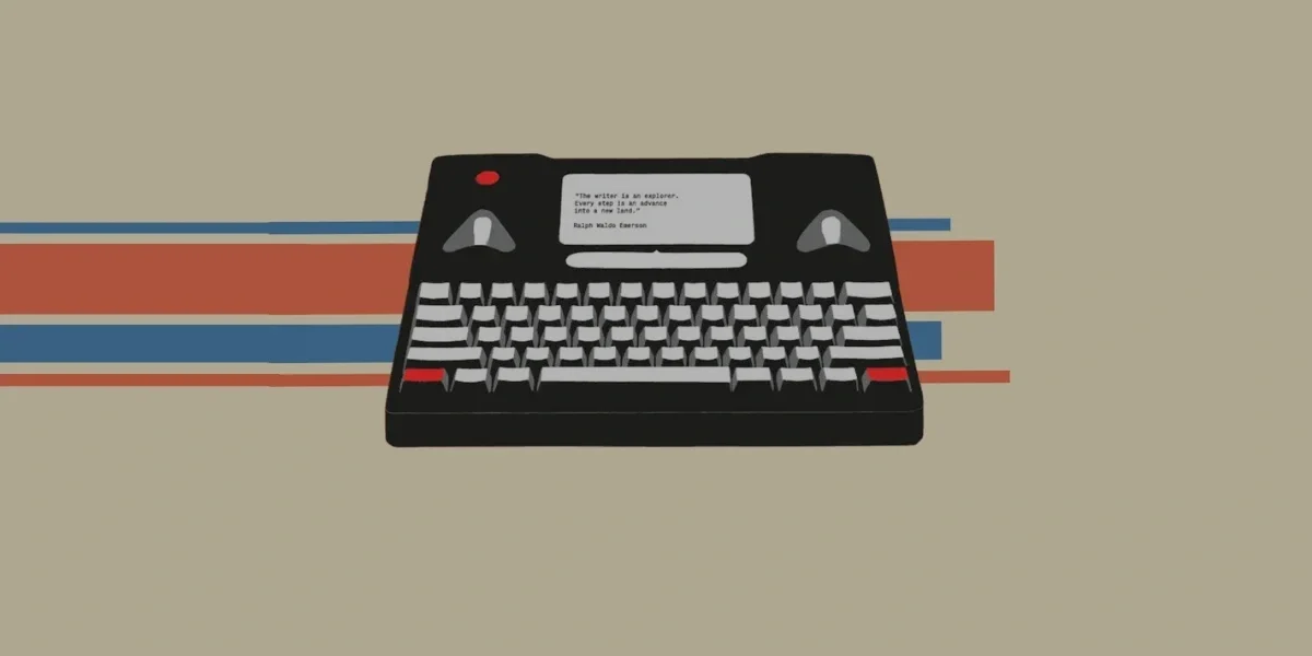 Graphic illustration of a vintage typewriter with a quote displayed on its paper.