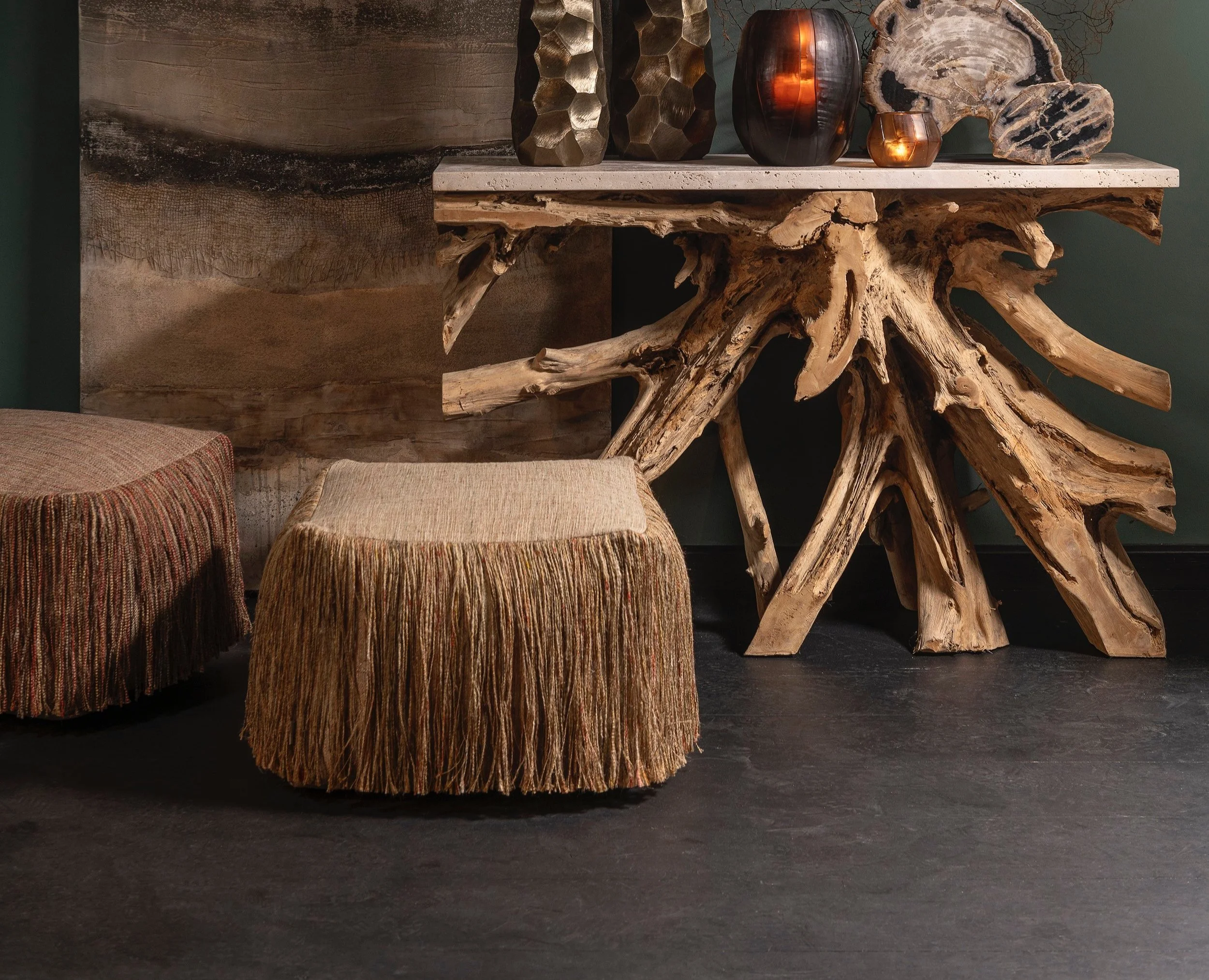 A picture of a bean bag against a concrete wall