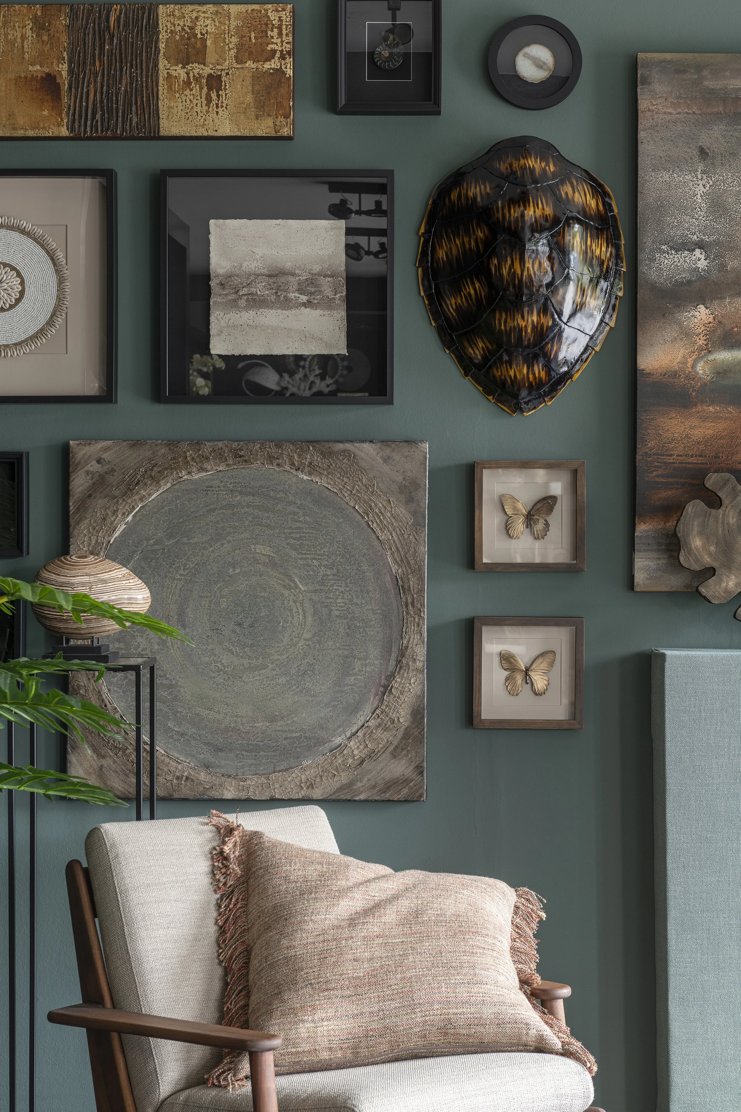 An image of a wall filled with frames.