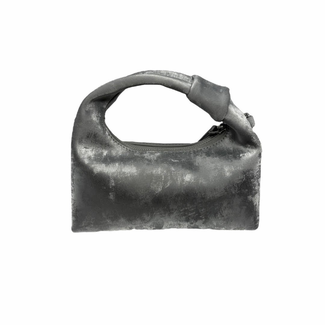 titanium satin leather bag front view