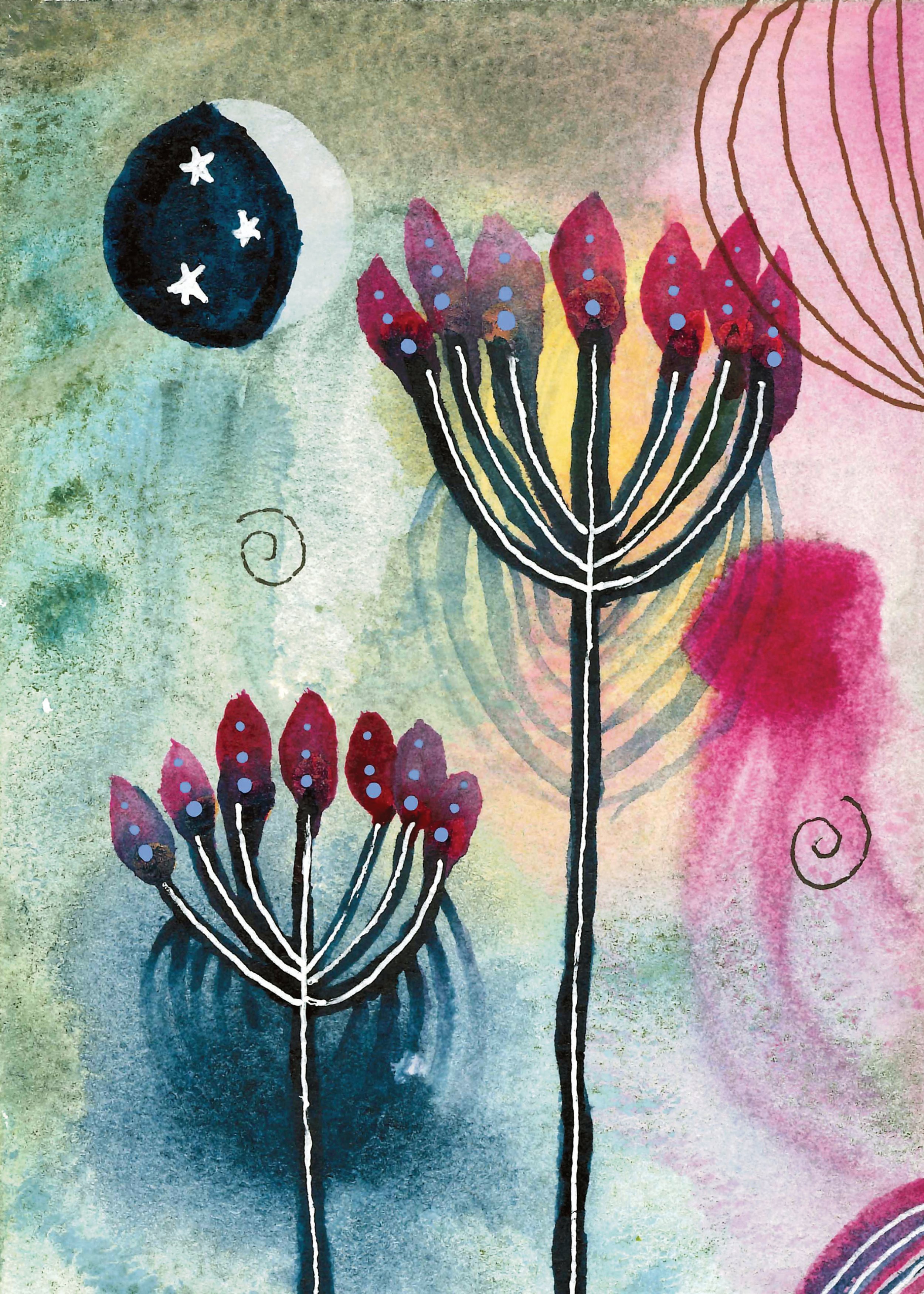 Moonlight Original 5x7 Watercolor and Ink
