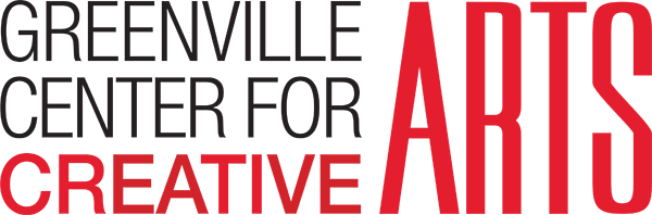 Logo of Greenville Center for Creative Arts with black and red text.