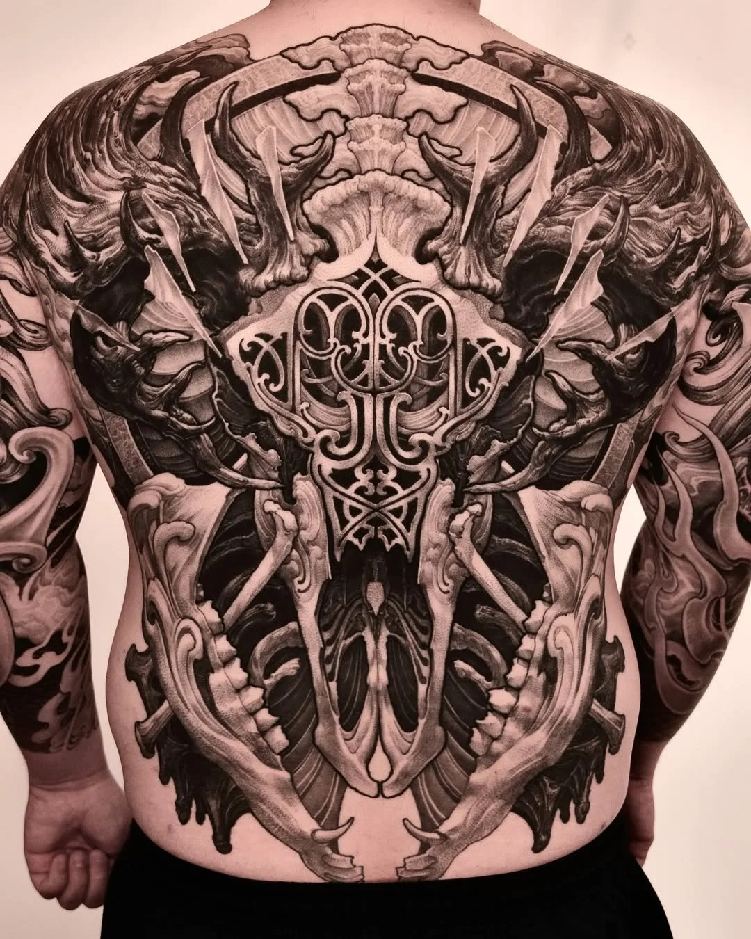 Large Full Back Tattoo Blackwork by O.One