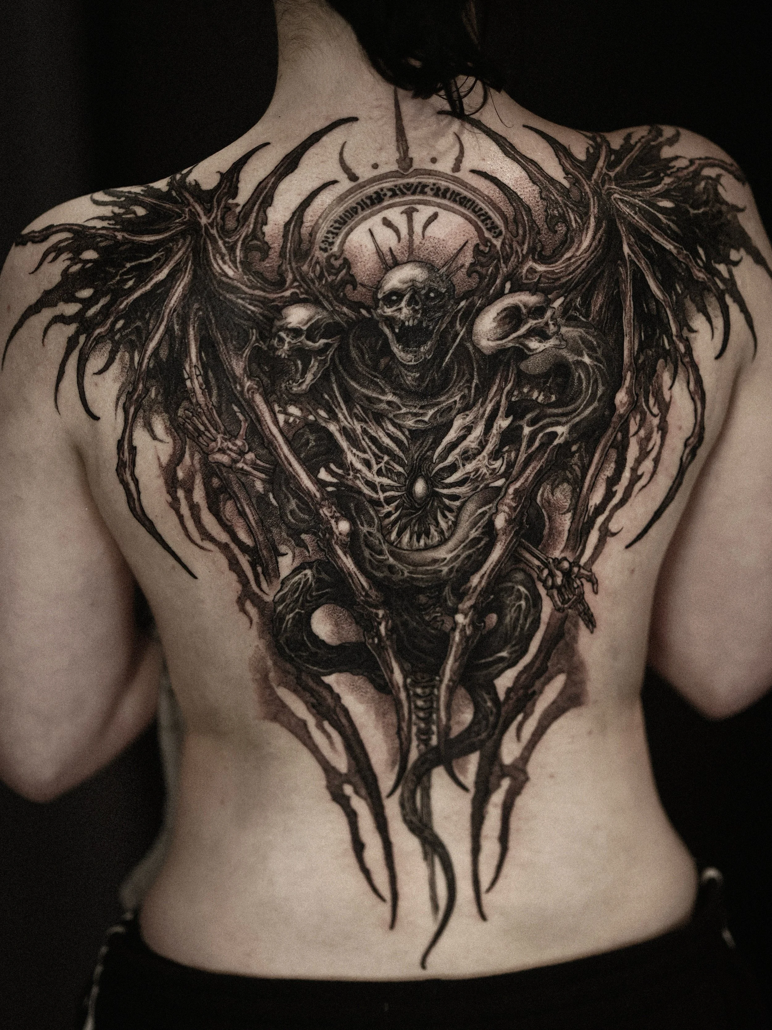 Back tattoo Blackwork tattoo by Rokyeom at Hanok Studio