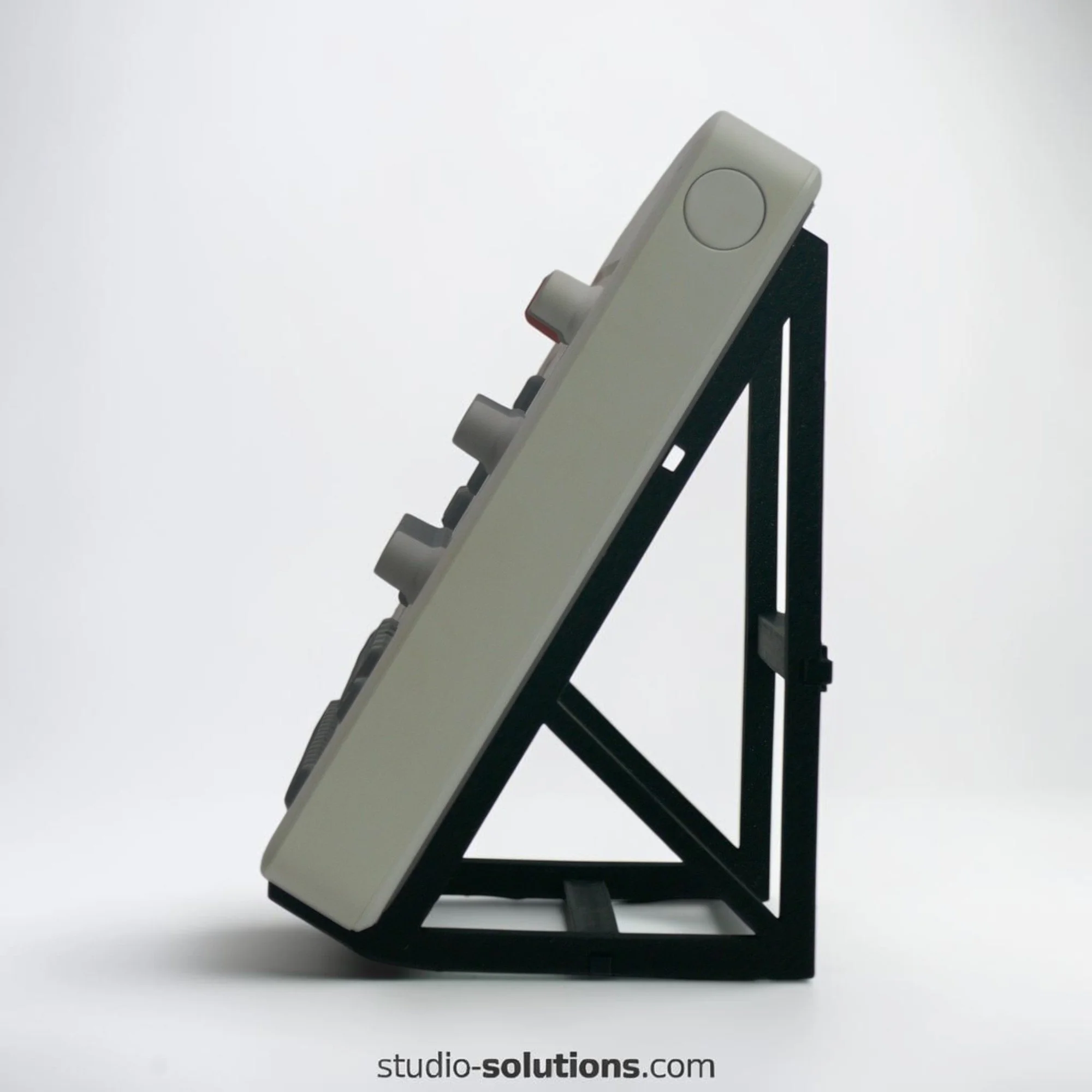 Elektron Model Samples and Model Cycles drum machine sampler mounted on 60 degree upright desktop stand for compact DAWless electronic music production setups