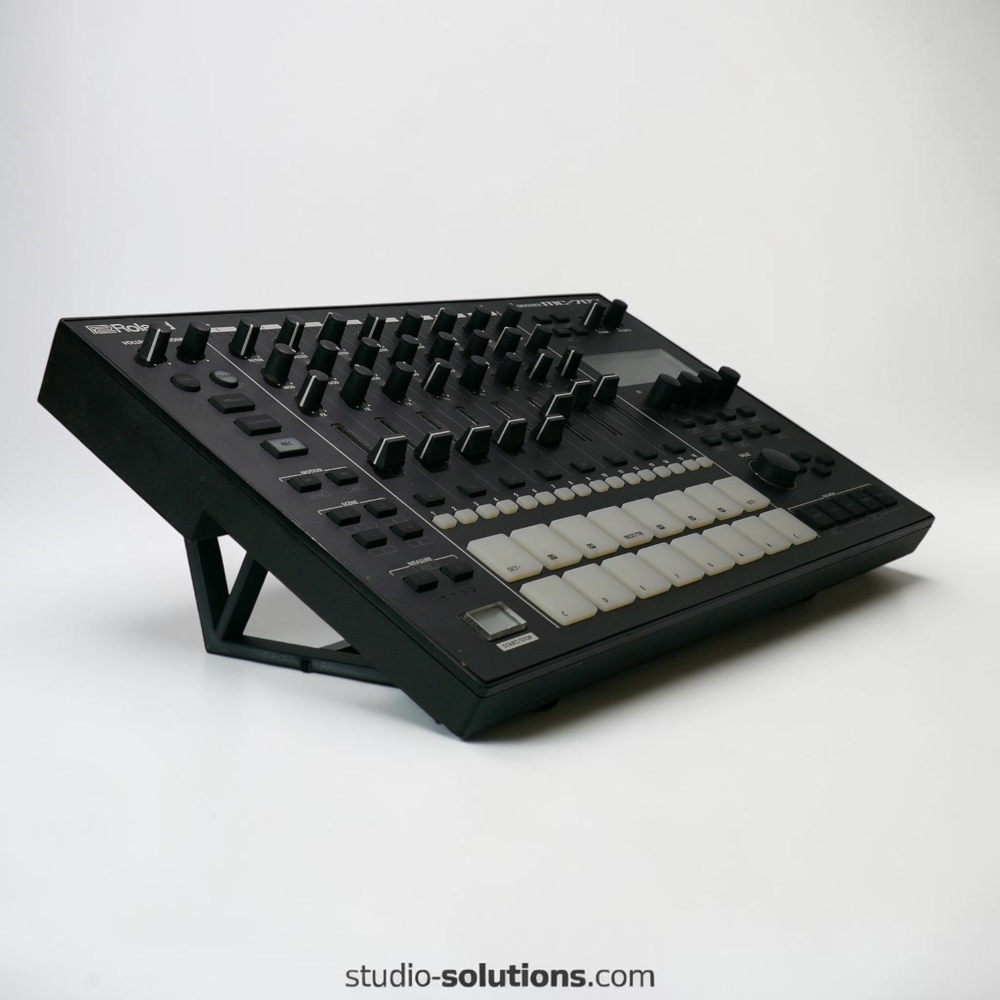 30 degree Roland MC-707 stand for electronic music production setup