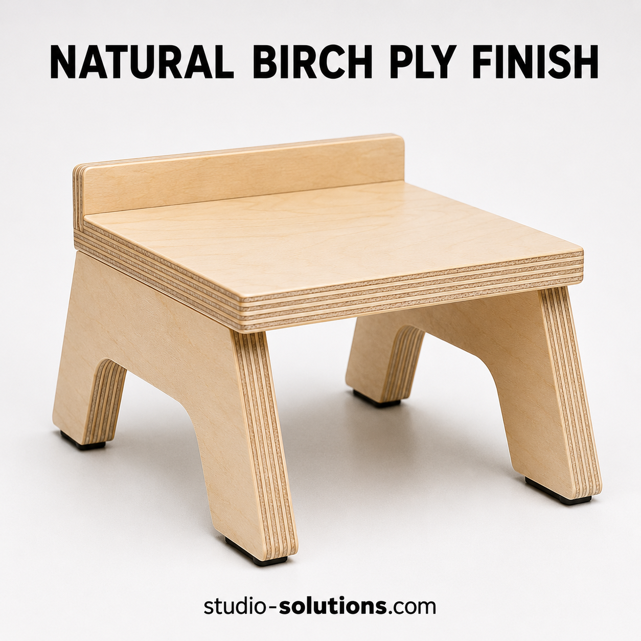 18mm birch plywood studio monitor stand with visible ply layers and rear safety lip