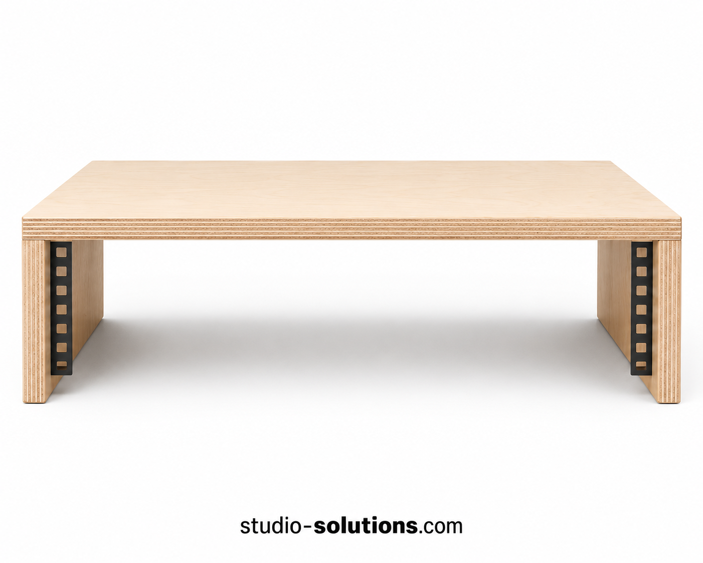 Birch ply monitor riser with built-in 19-inch rack bay