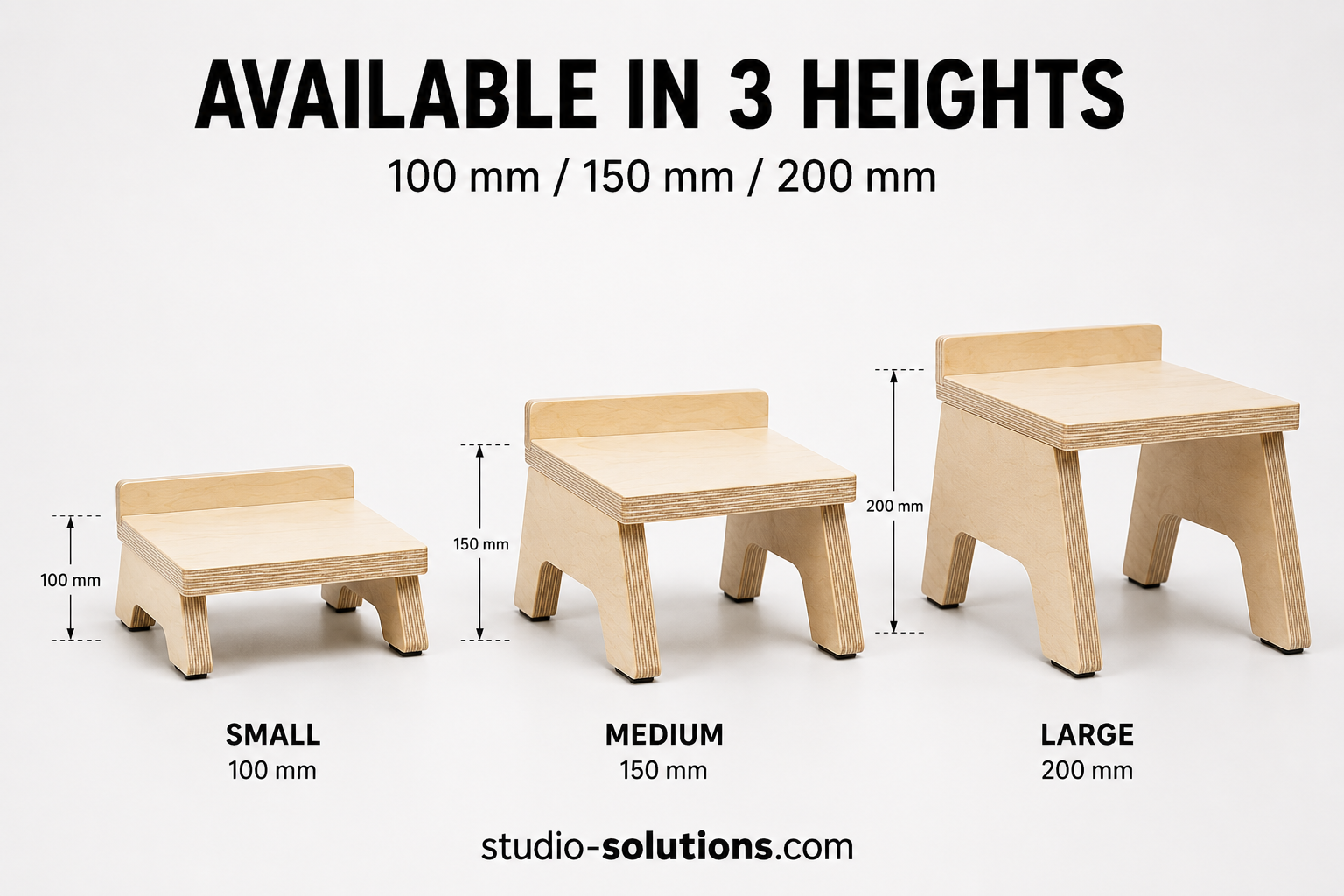 Desktop speaker stand height options in 100mm, 150mm and 200mm sizes