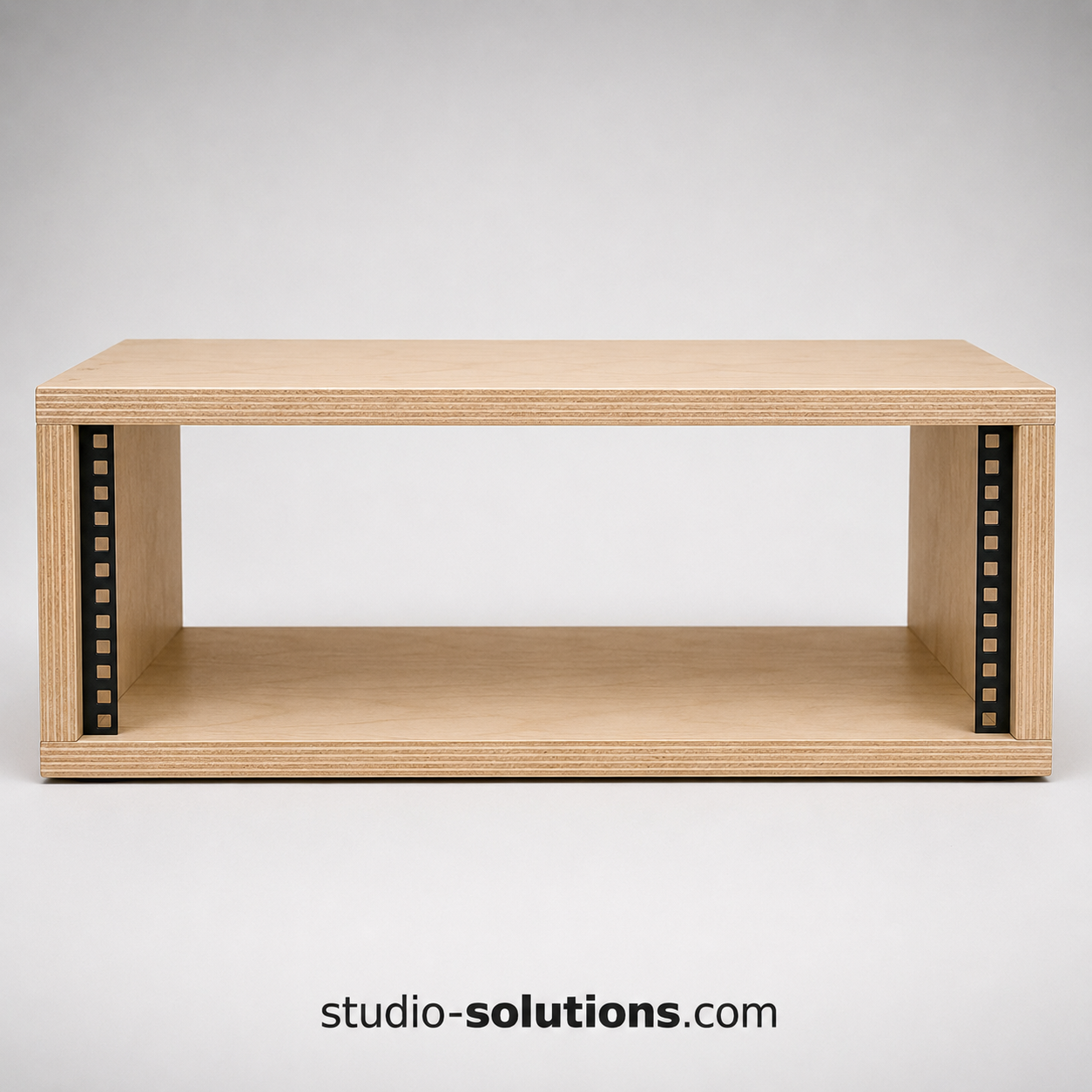 Flat-pack desktop birch ply rack case for audio interface and patch bay