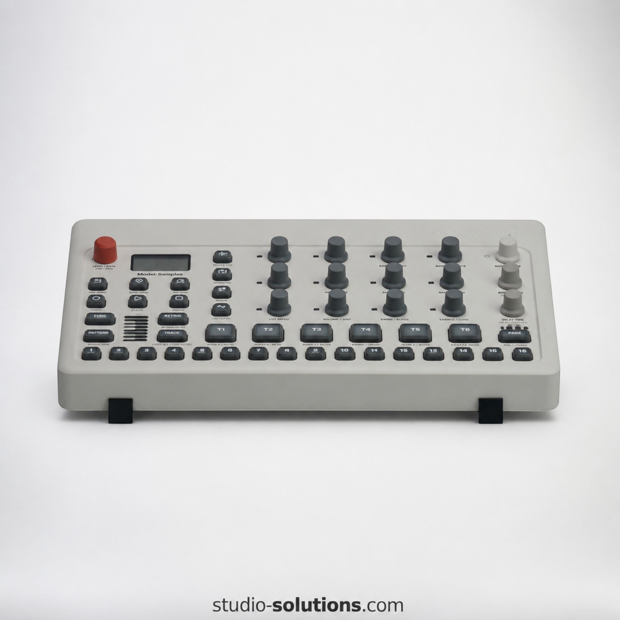 Elektron Model Samples and Model Cycles groovebox mounted on 22 degree angled desktop stand for DAWless music production setups