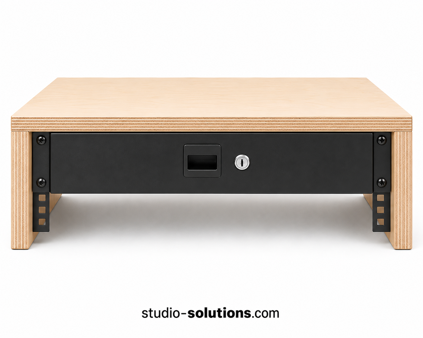 19-inch studio monitor riser with integrated locking rack drawer