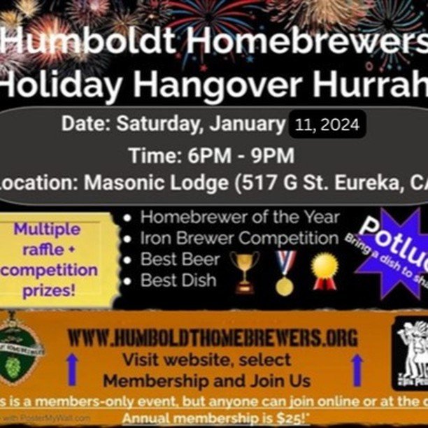 Happy New Year Homebrewers! That means it's time for our annual post-holiday party for members. As usual that includes a potluck, sharing of homebrewed beverages, Dutch raffle, and the ever-challenging Iron Brewer Competition.
This event is open to c