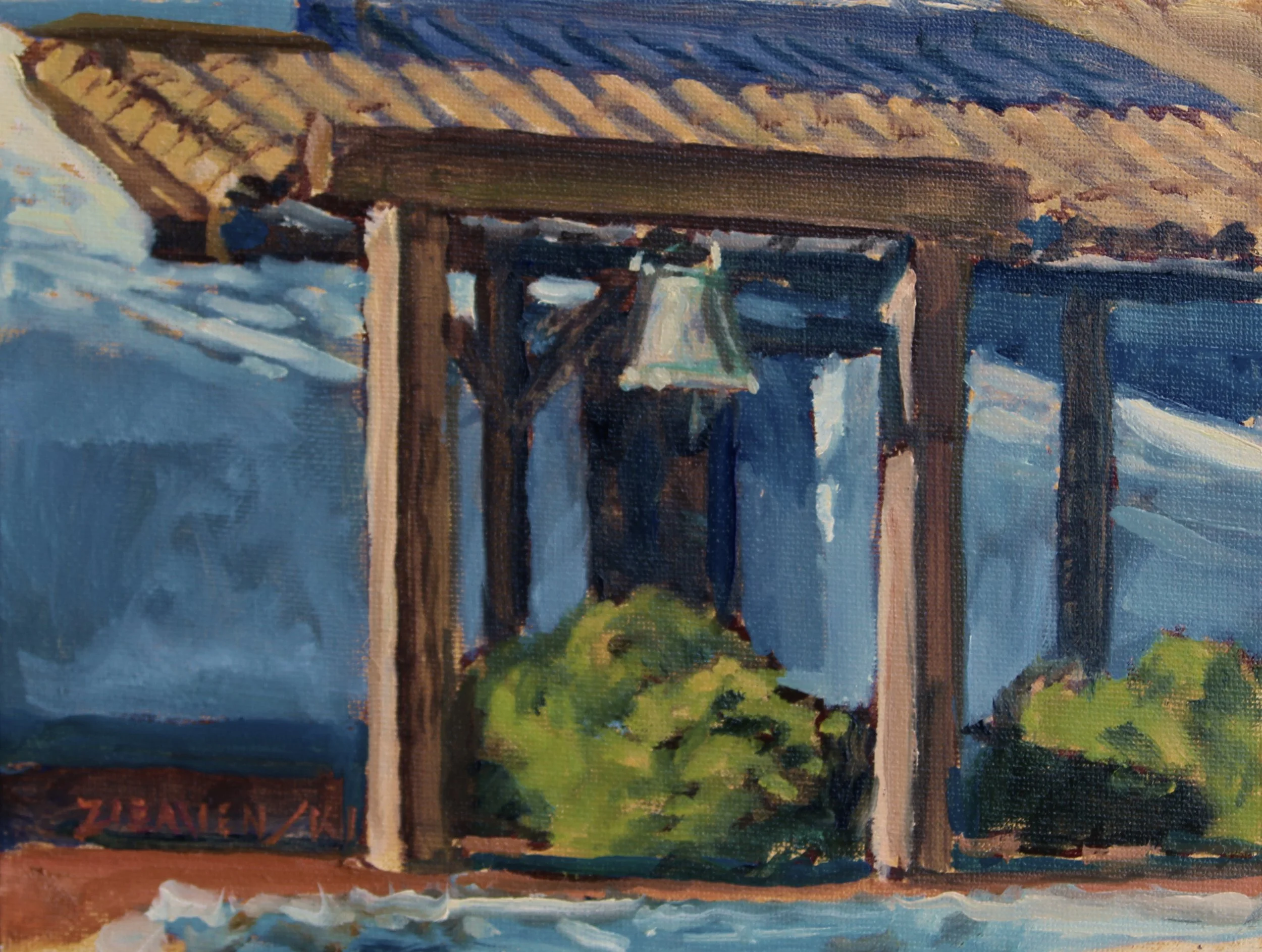 Sonoma Mission Bell, 6 x 8 inches, oil