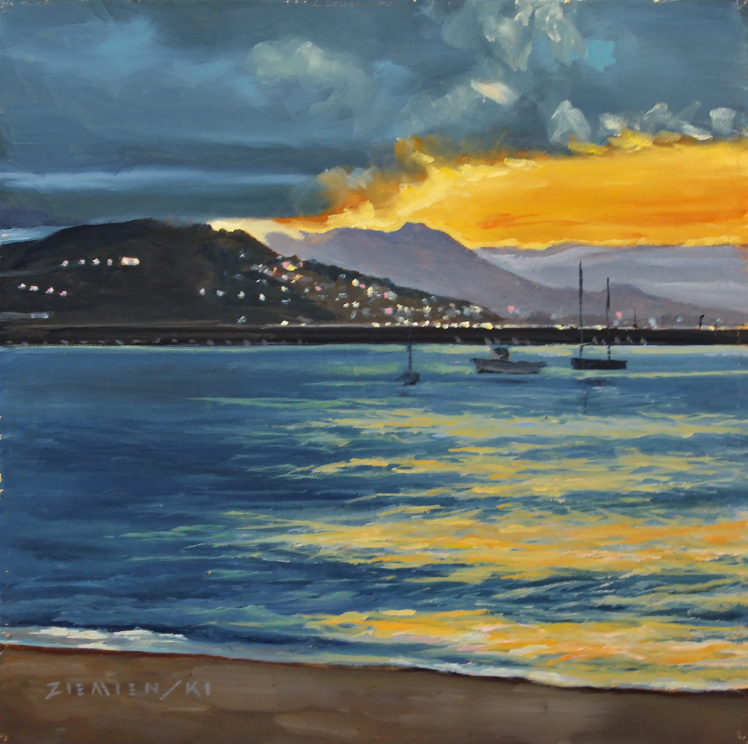 From Aquatic Park, 12 x 12 inches, oil