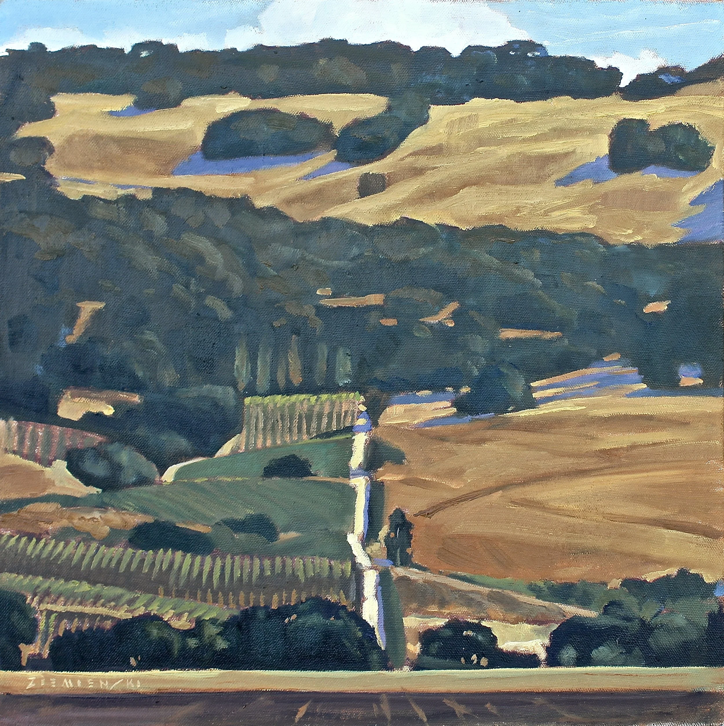 Hills East of Petaluma, 20 x 20 inches, oil on linen