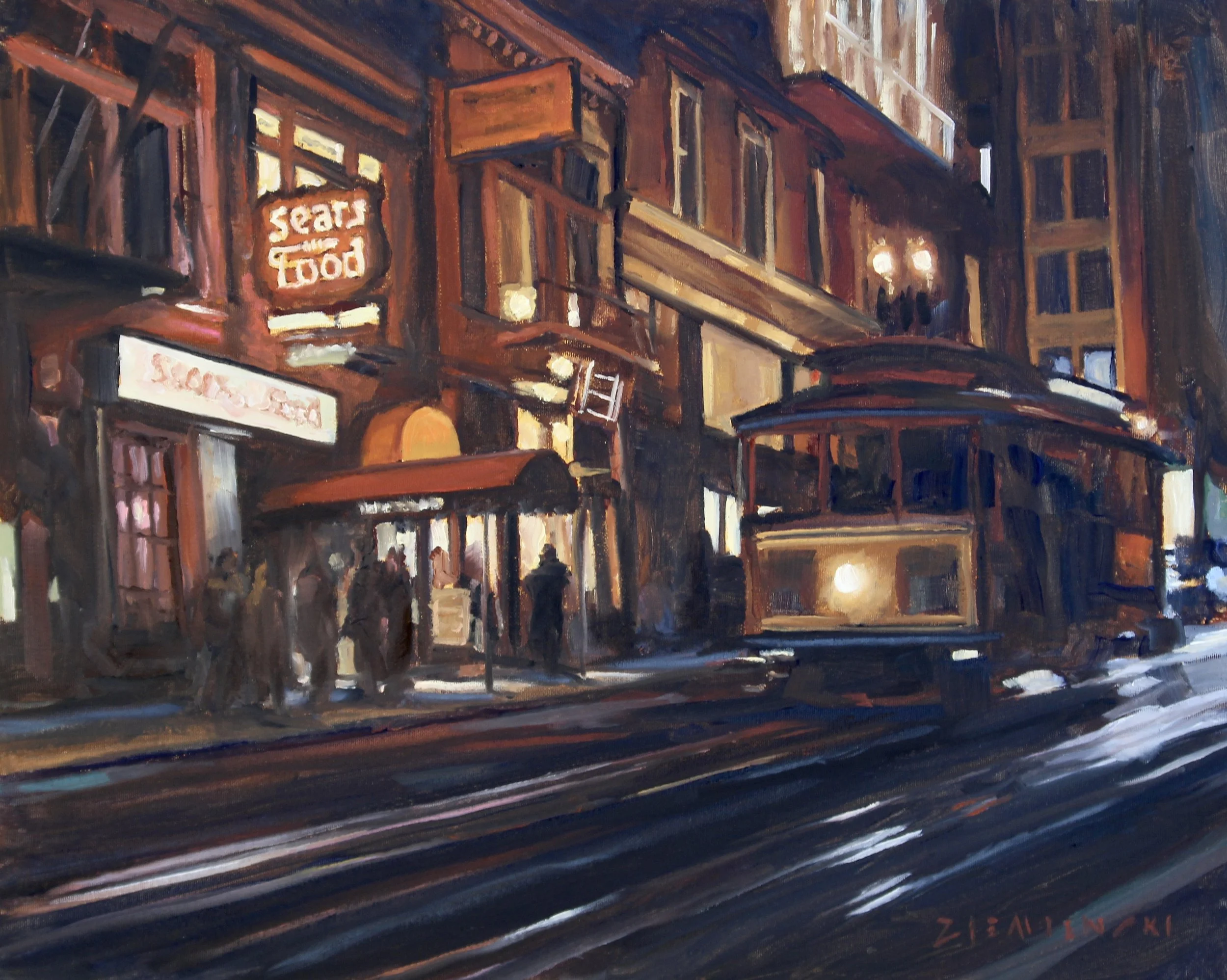 Powell Street Nocturne, 16 x 20 inches, oil