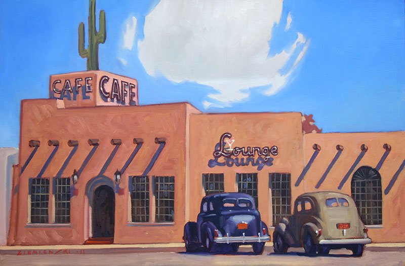 The Cactus Cafe, 20 x 30 inches, oil