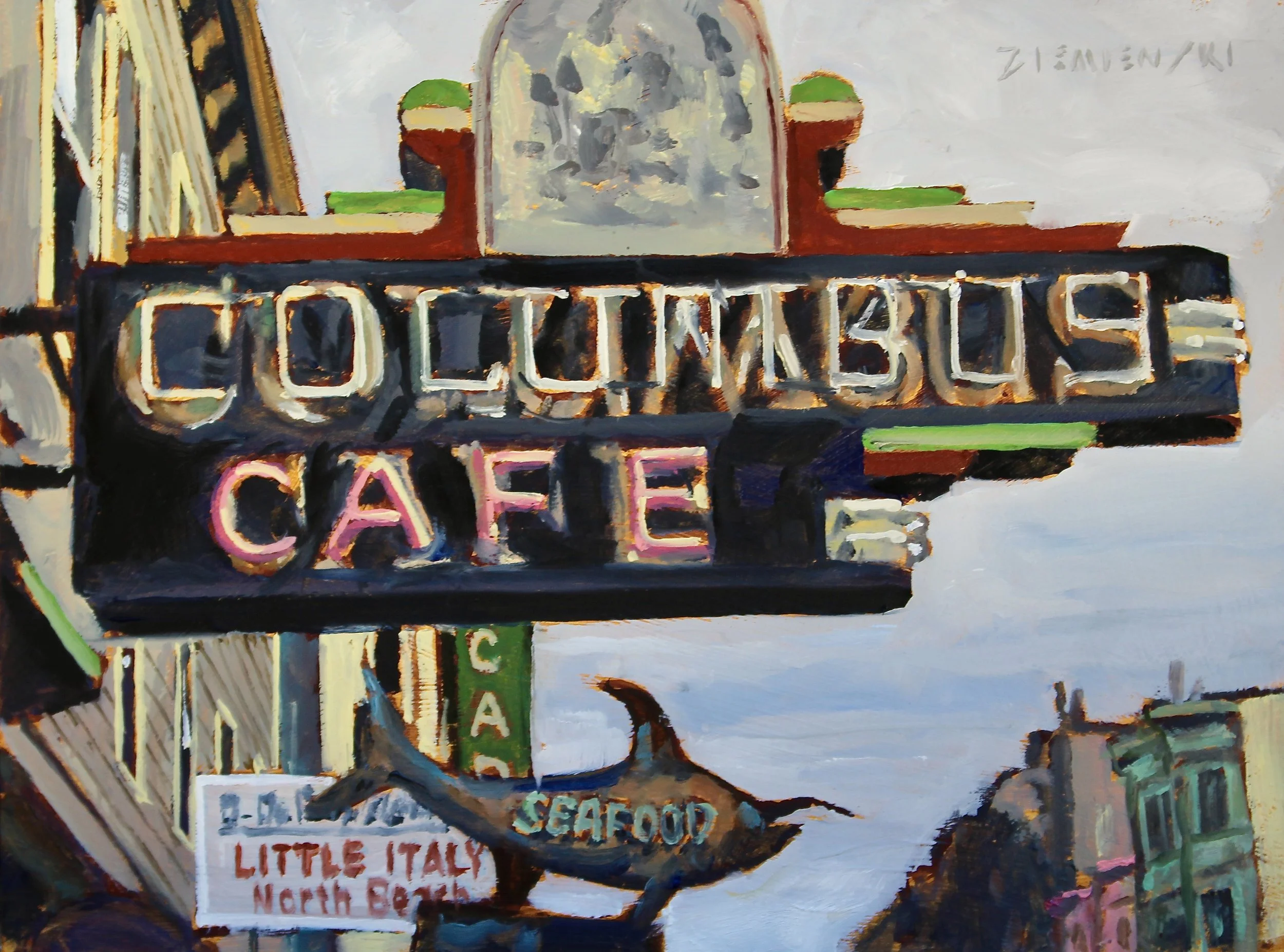 Columbus Cafe, 9 x 12 inches, oil