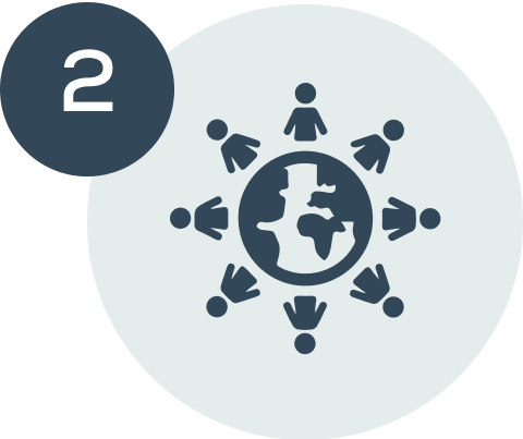 Icon of people holding hands around the Earth, representing global community or teamwork.