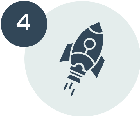 A rocket launching with a number 4 badge on the top left corner.