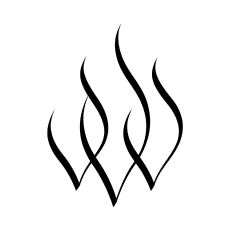 Stylized black and white flames or steam rising from a surface.