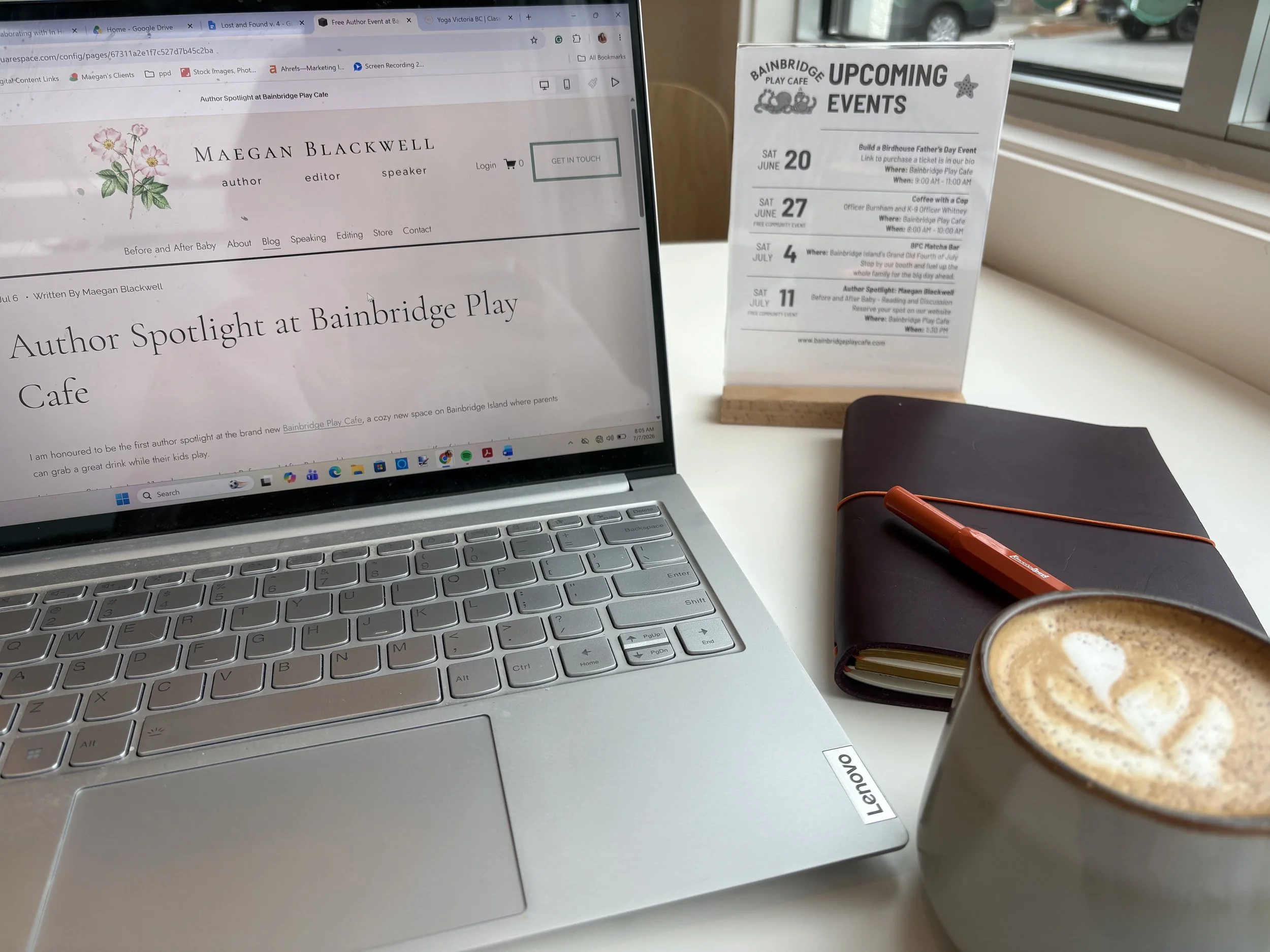 laptop, notebook, Hygge Latte at Bainbridge Play Cafe