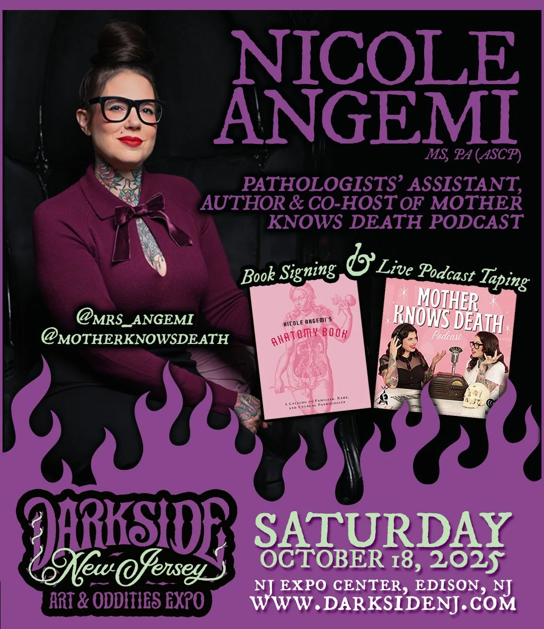 🩸 THE MORGUE OPENS ONCE MORE&hellip; 🩸

Darkside is dying to welcome @mrs_angemi, the internet&rsquo;s most infamous pathologist and the one of the minds behind @motherknowsdeath Podcast!

Join Nicole for a live podcast recording w/ her daughter &a