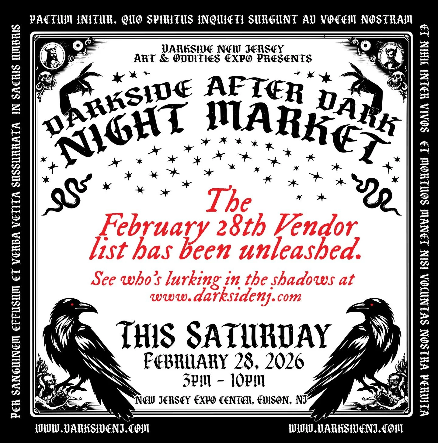 🕯️🥀 THE VENDOR LIST HAS BEEN UNLEASHED 🥀🕯️

The Exhibitor lineup for Darkside After Dark is officially live and it&rsquo;s stacked with some of the finest purveyors of the weird, the odd, the strange, and the beautifully macabre in the region.

R