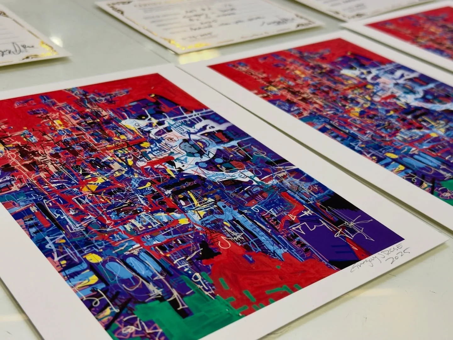 There is a difference between owning art and buying something printed by a machine.

Each AEP print is made with the same care as the original. The paper, pigment, and pressure of every mark reflect real hands and real time.

Every piece is signed, n