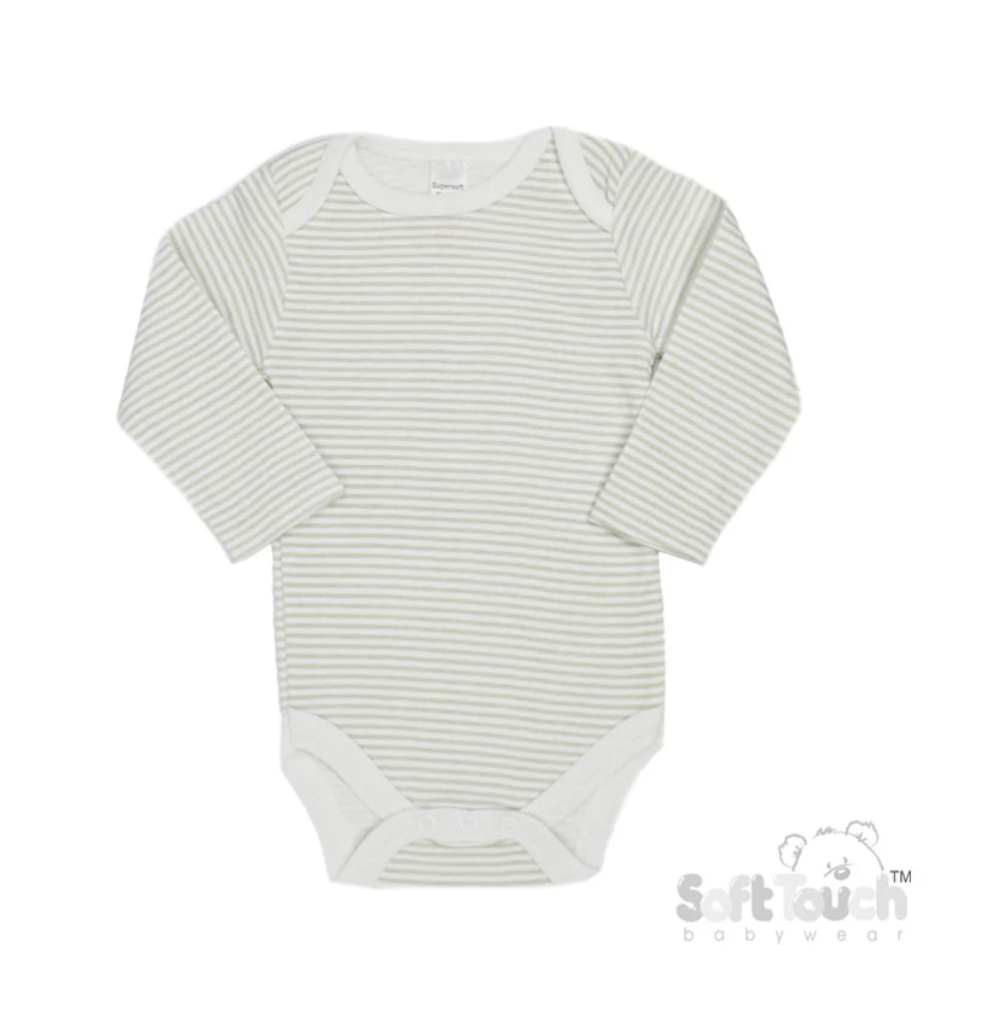 Long Sleeve Grey and White Stipe Soft touch babywear bodysuit 0-3 months