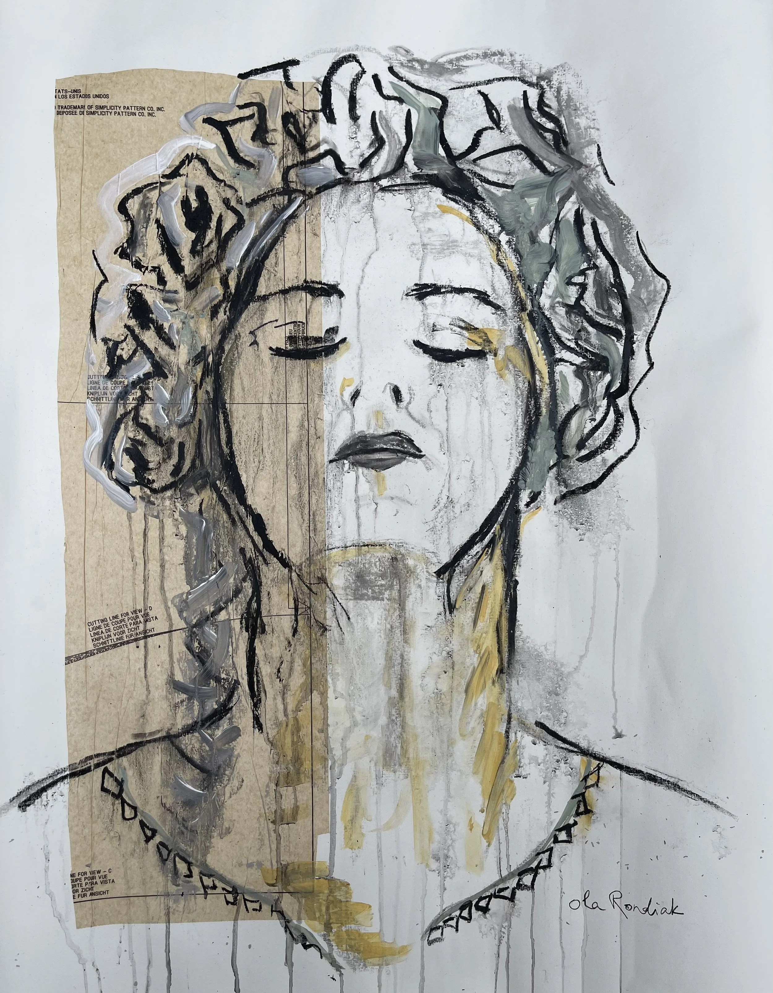 War Woman 20, 2022
Acrylic collage and charcoal on paper
36 x 30 inches (91.50 x 76 cm)