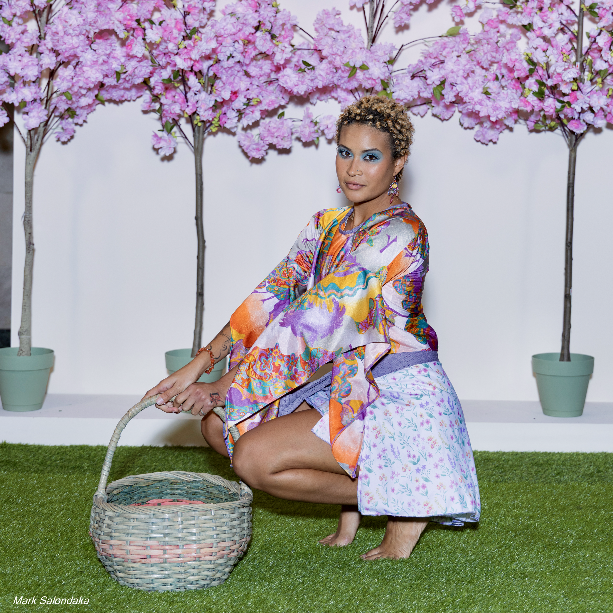 Model: Woosky. Wearing: Split-Sleeve Crop and Short Wrap Skirt