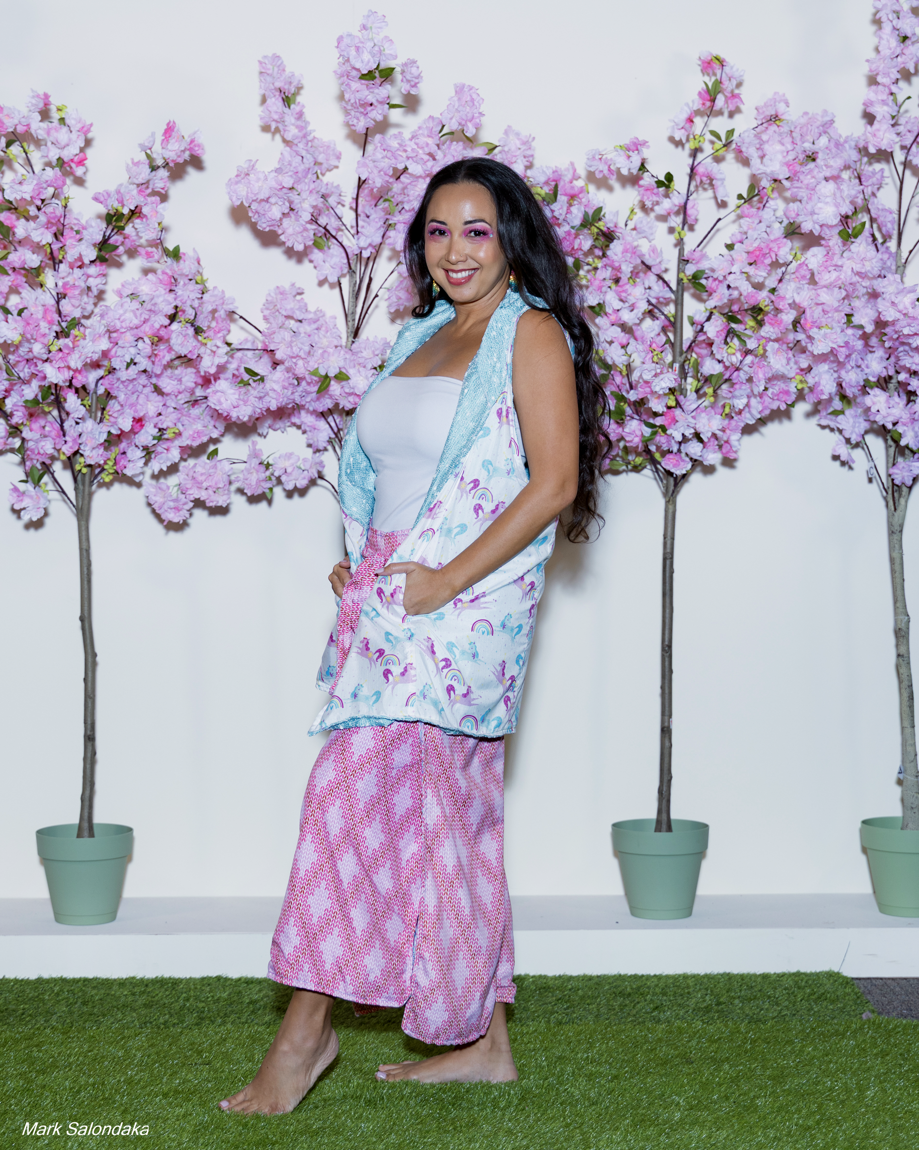 Model: Janine. Wearing: Wrap Pants and Cowled Cloak (Structured, Reversible)