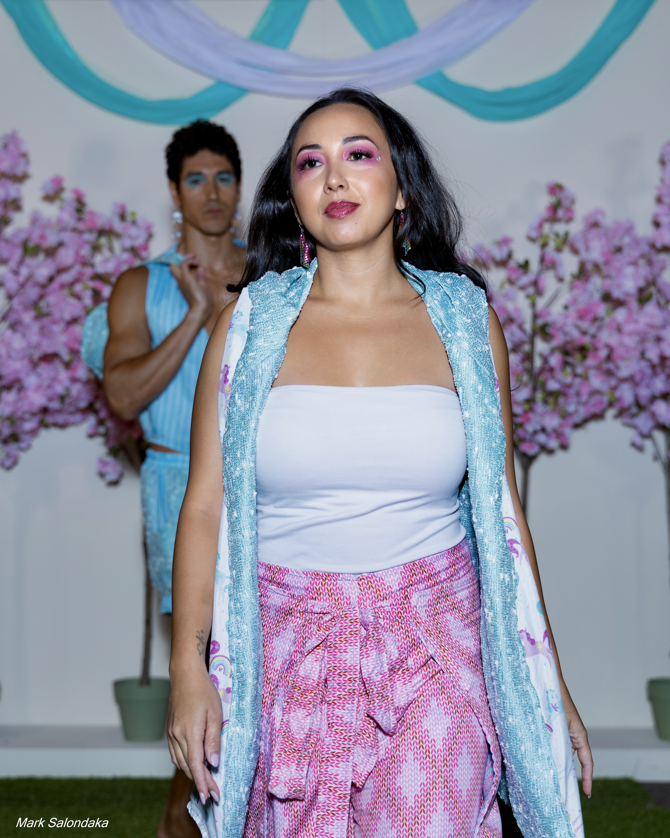 Model: Janine. Wearing: Wrap Pants and Cowled Cloak (Structured, Reversible)